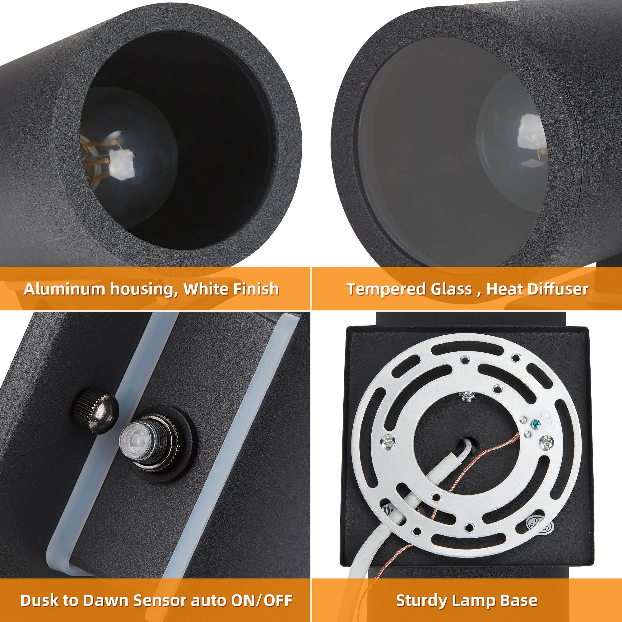 Outdoor Wall Lights with Dusk to Dawn Sensor - Matte Black Waterproof Exterior Lanterns for Porch, Patio & Garage Doorway - E26 Base Socket, Anti-Rust Up Down Lighting (Perfect for Home Security & Landscape Illumination)