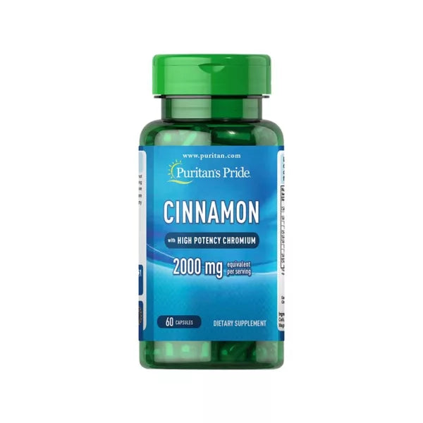 Puritan's Pride Cinnamon 2000mg Dietary Supplement Capsules - 60 Count | Supports Blood Sugar & Metabolism | Ideal for Daily Wellness & Heart Health