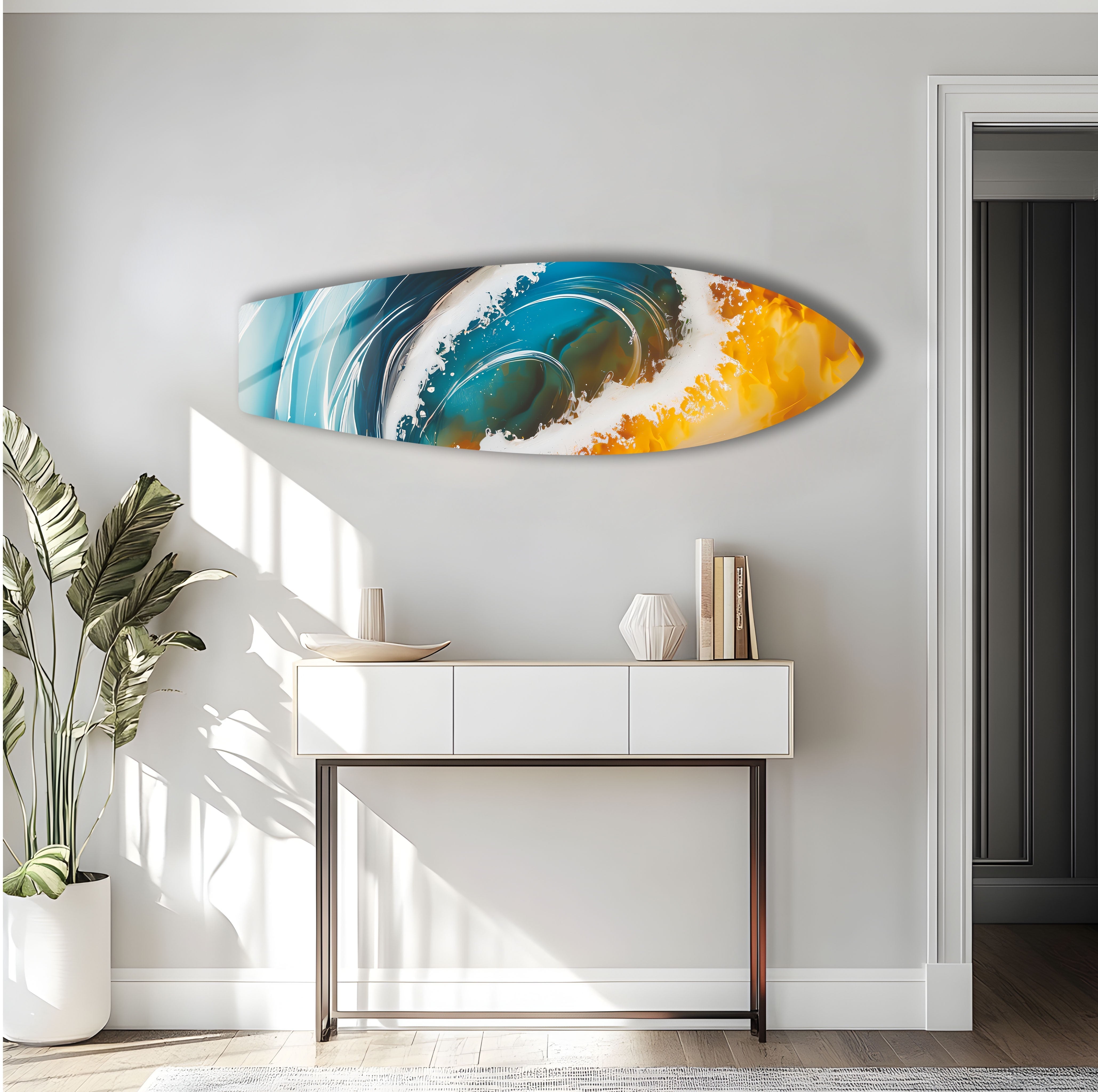 Big Ocean Waves Surfboard Wall Art - Coastal Beach Decor for Living Room, Bedroom & Office - Perfect Surfing Theme Home Decor