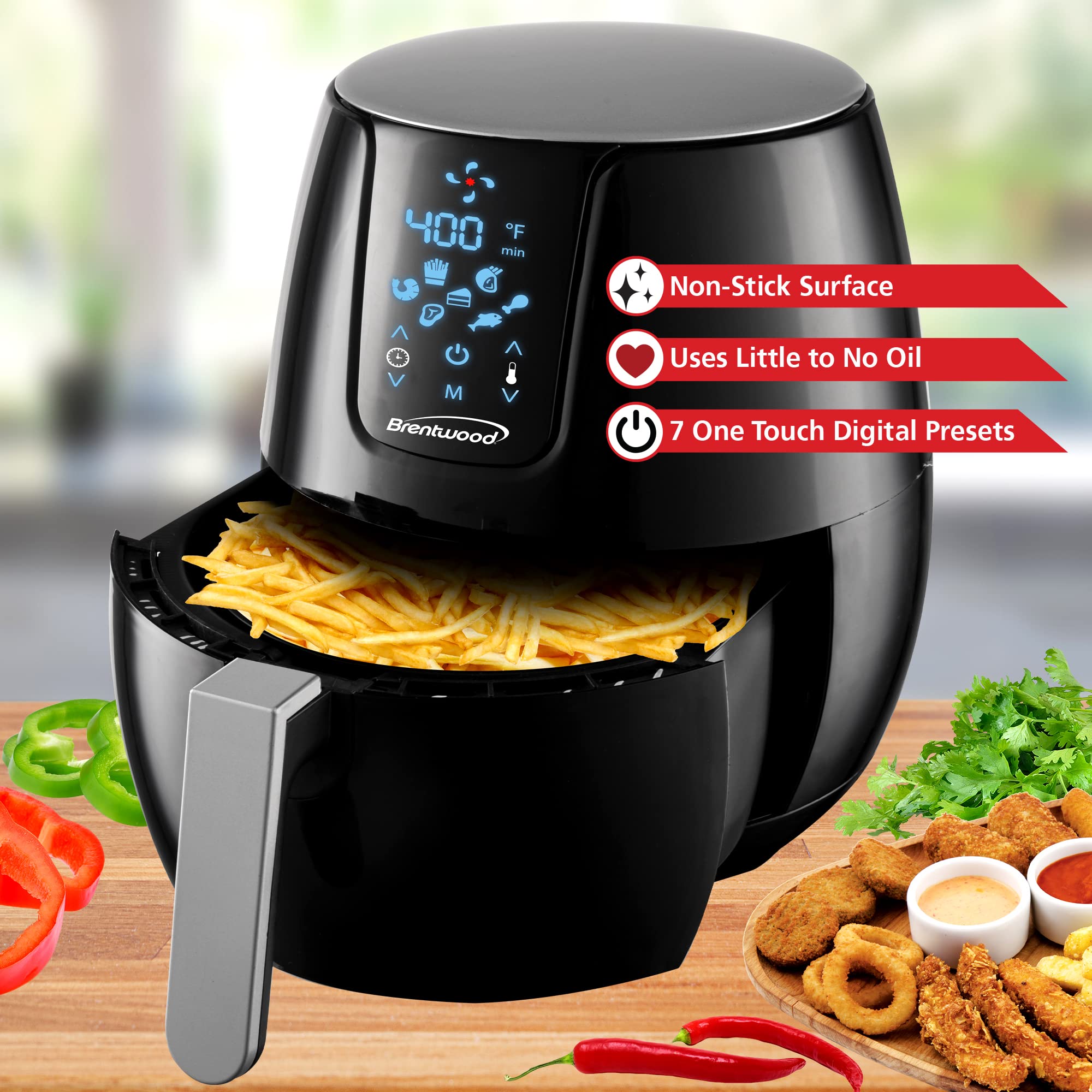 Brentwood AF-500DBK 6.5QT Air Fryer with Digital Touchscreen - Healthy Oil-Free Cooking for Family Meals, Snacks & Party Foods - Black (Standard Size)