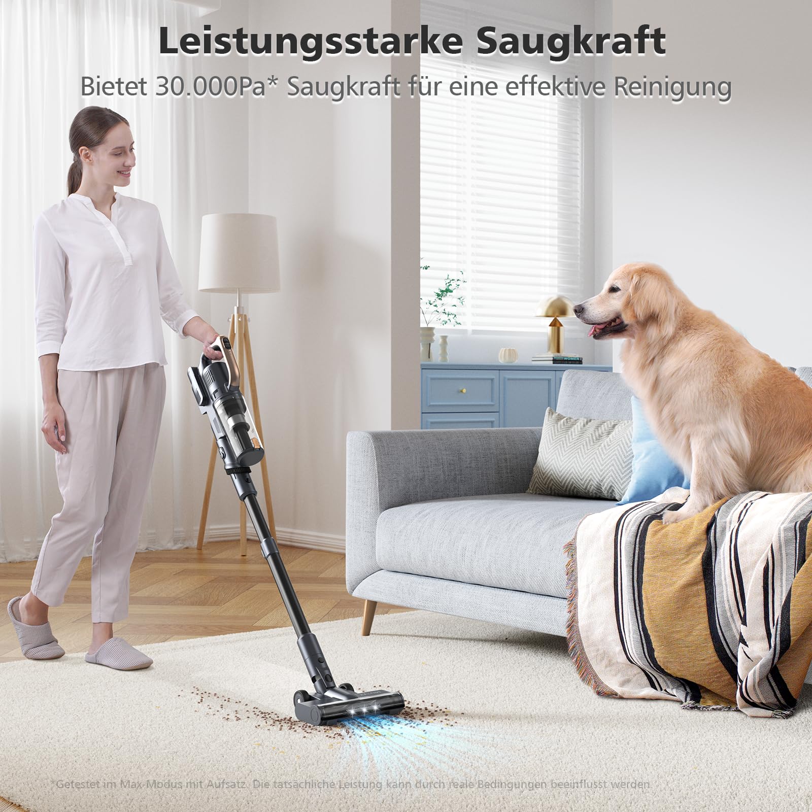 MIUZZY 6-in-1 Cordless Vacuum Cleaner with 50 Min Runtime, Lightweight Stick Vacuum for Carpets & Hard Floors, 1.2L Dustbin, Anti-Tangle Brush & Self-Standing Design - Perfect for Home, Office & Pet Hair Cleaning