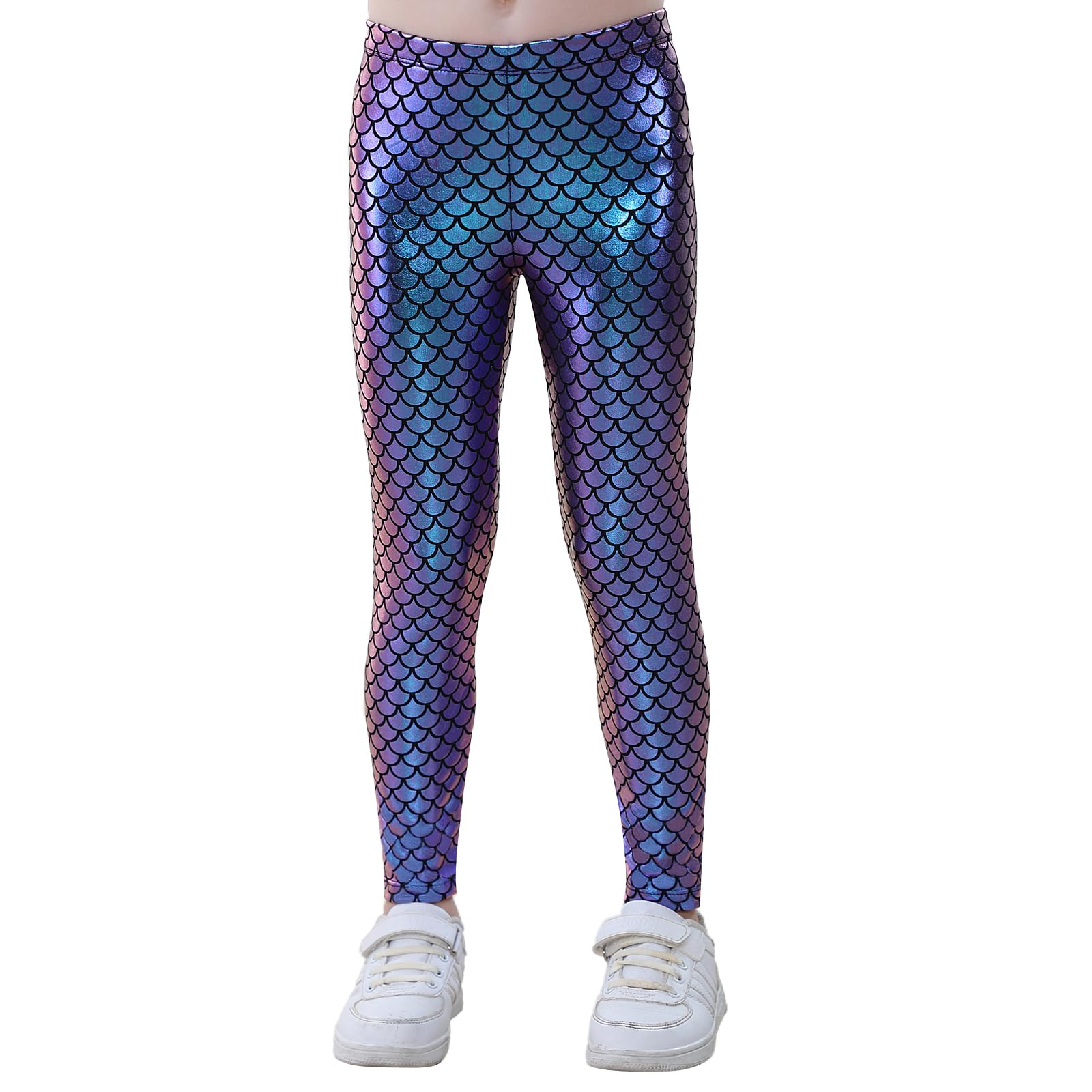 **YgneeDom Girls Mermaid Leggings - Shiny Metallic Scale Pants for Kids, Halloween Costume, Dance Party & Dress Up Play**    *(Perfect for Halloween, Dance Performances, Birthday Parties, Themed Events & Pretend Play!)*