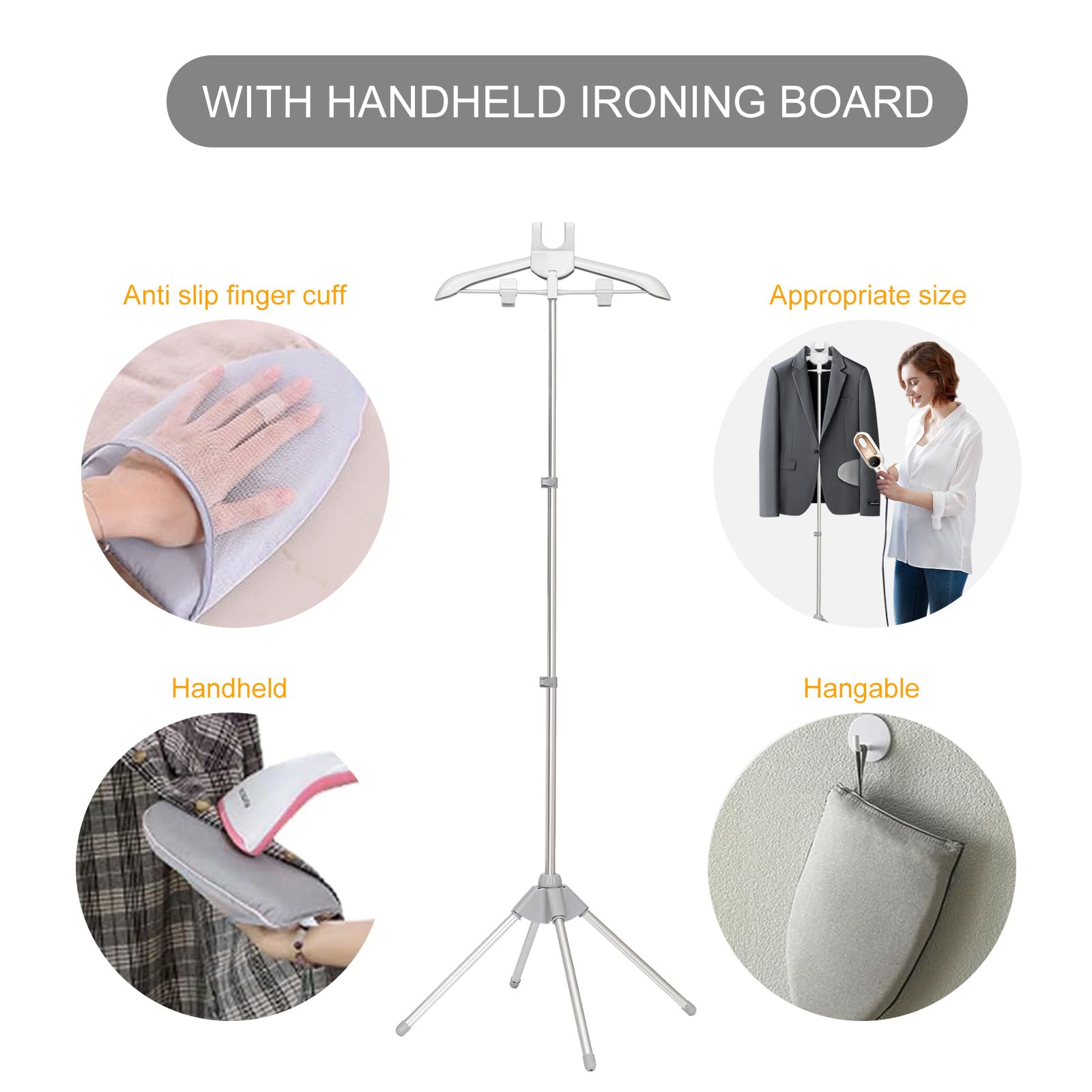 Portable Standing Clothes Steamer with Adjustable Hanger & Ironing Gloves | Foldable Garment Drying Rack | Handheld Steamer for Travel & Home Use | Perfect for Wrinkles Removal & Quick Ironing | Grey