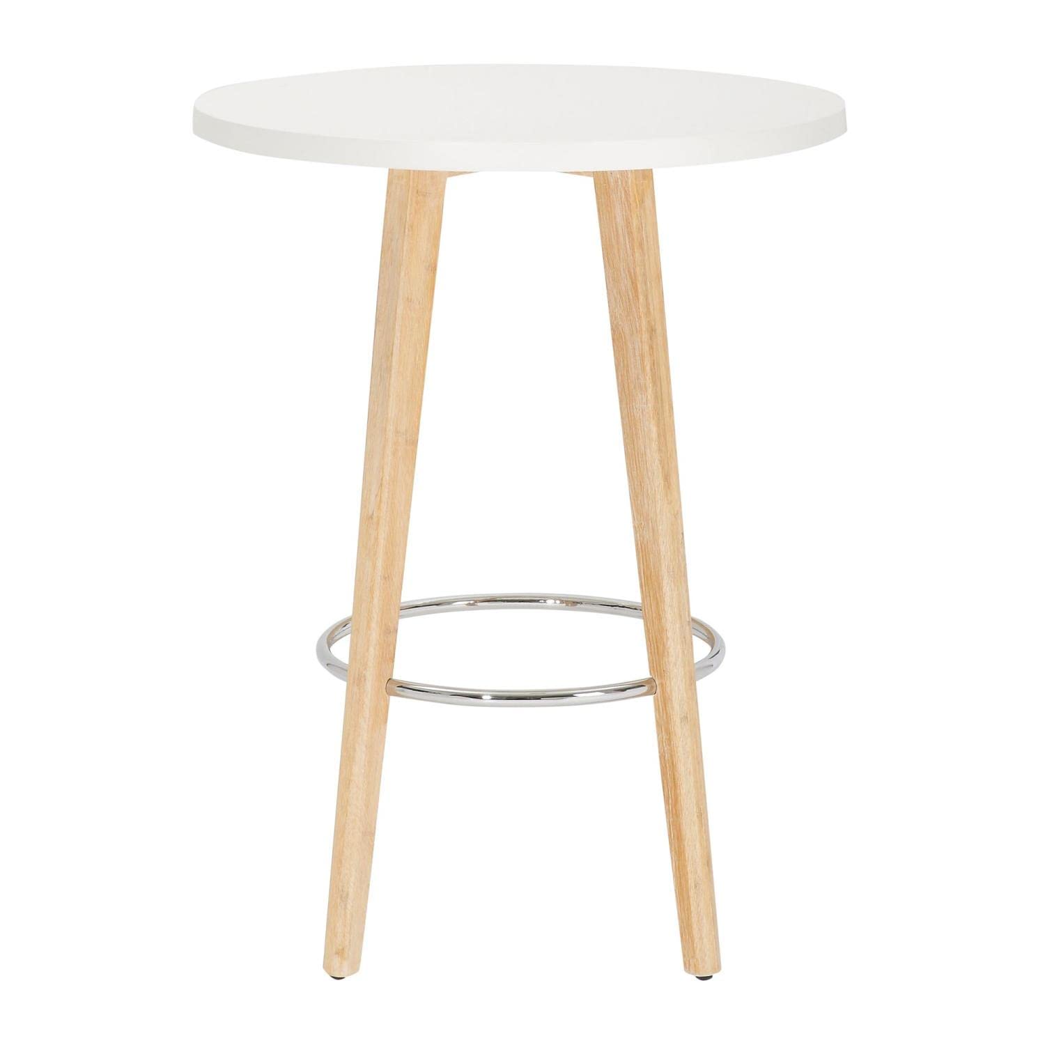LumiSource Ahoy Round Counter Height Table - White Washed Wood, Chrome & White MDF - Perfect for Kitchen Islands, Breakfast Nooks & Small Space Dining