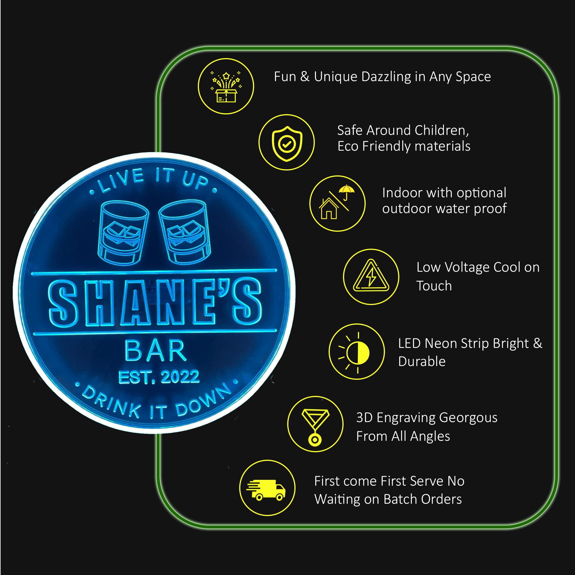 Custom Whiskey Bar Neon Signs - Personalized Bourbon LED Wall Decor for Men | Unique Gifts for Husband, Dad & Whiskey Lovers | Perfect for Home Bars, Man Caves & Liquor Shelves