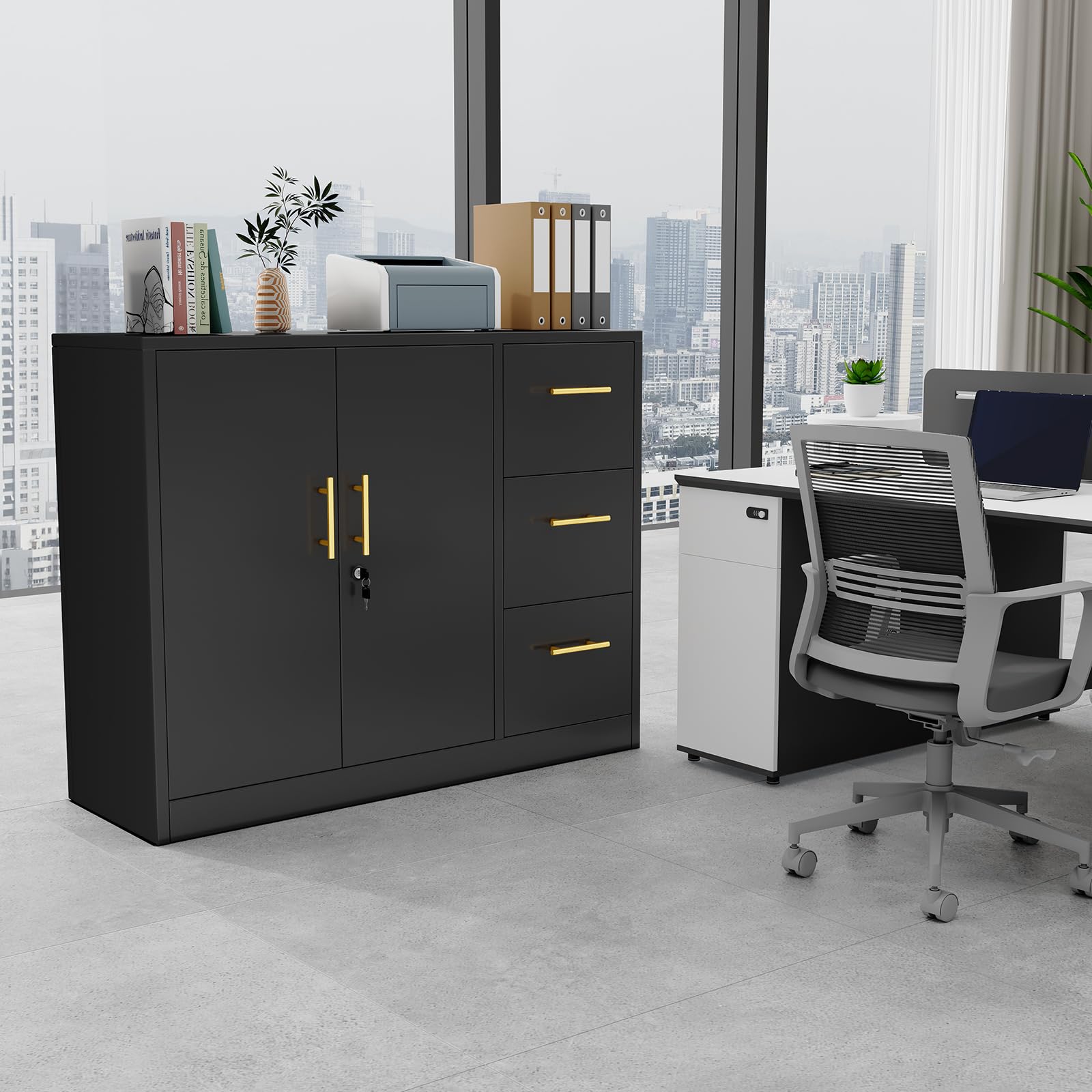 3-Drawer Lateral File Cabinet with Lock - Metal Storage Cabinet for Office, Home, Garage, School & Gym - Secure Document Organizer for Files & Supplies (Black) - Perfect for Workspaces, Storage Rooms & Home Offices