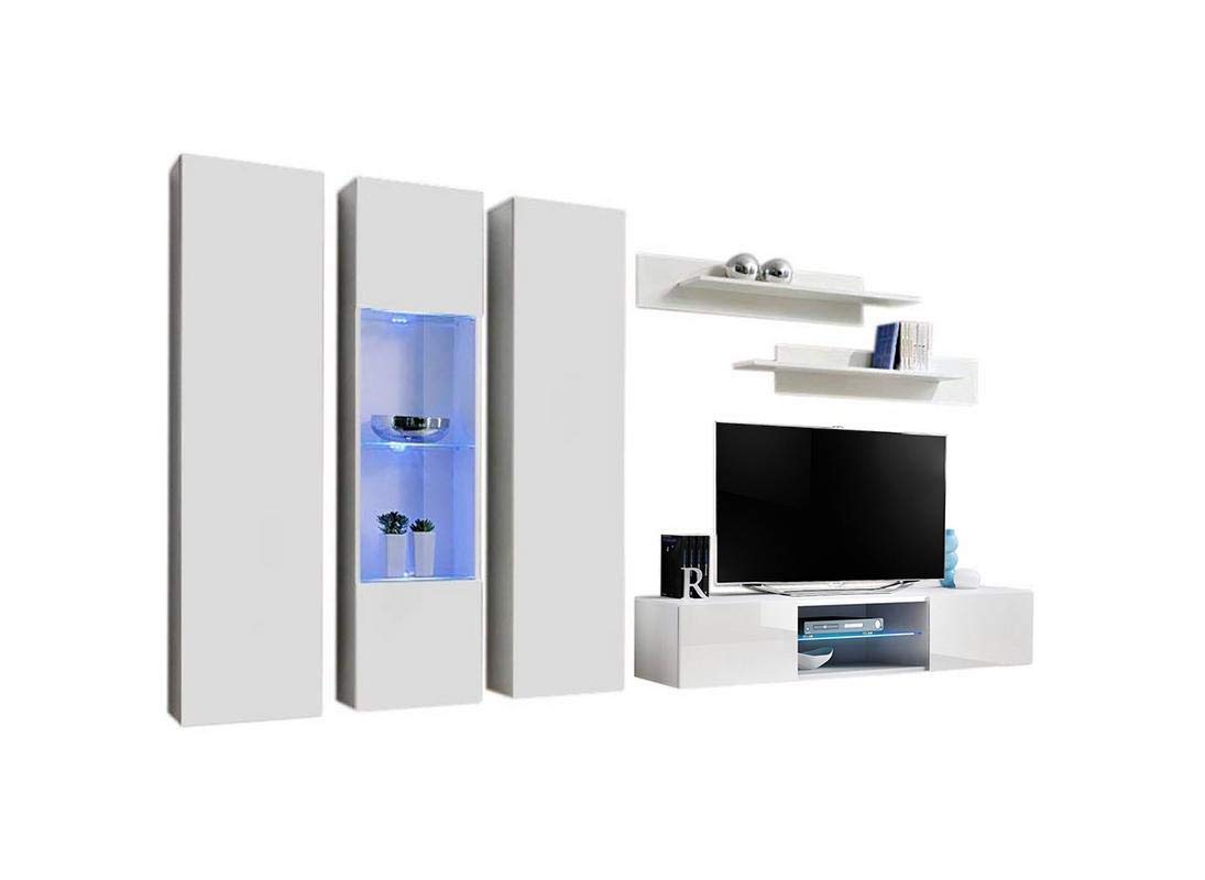 Modern Wall-Mounted TV Stand with Storage Shelves & LED Lights - 33