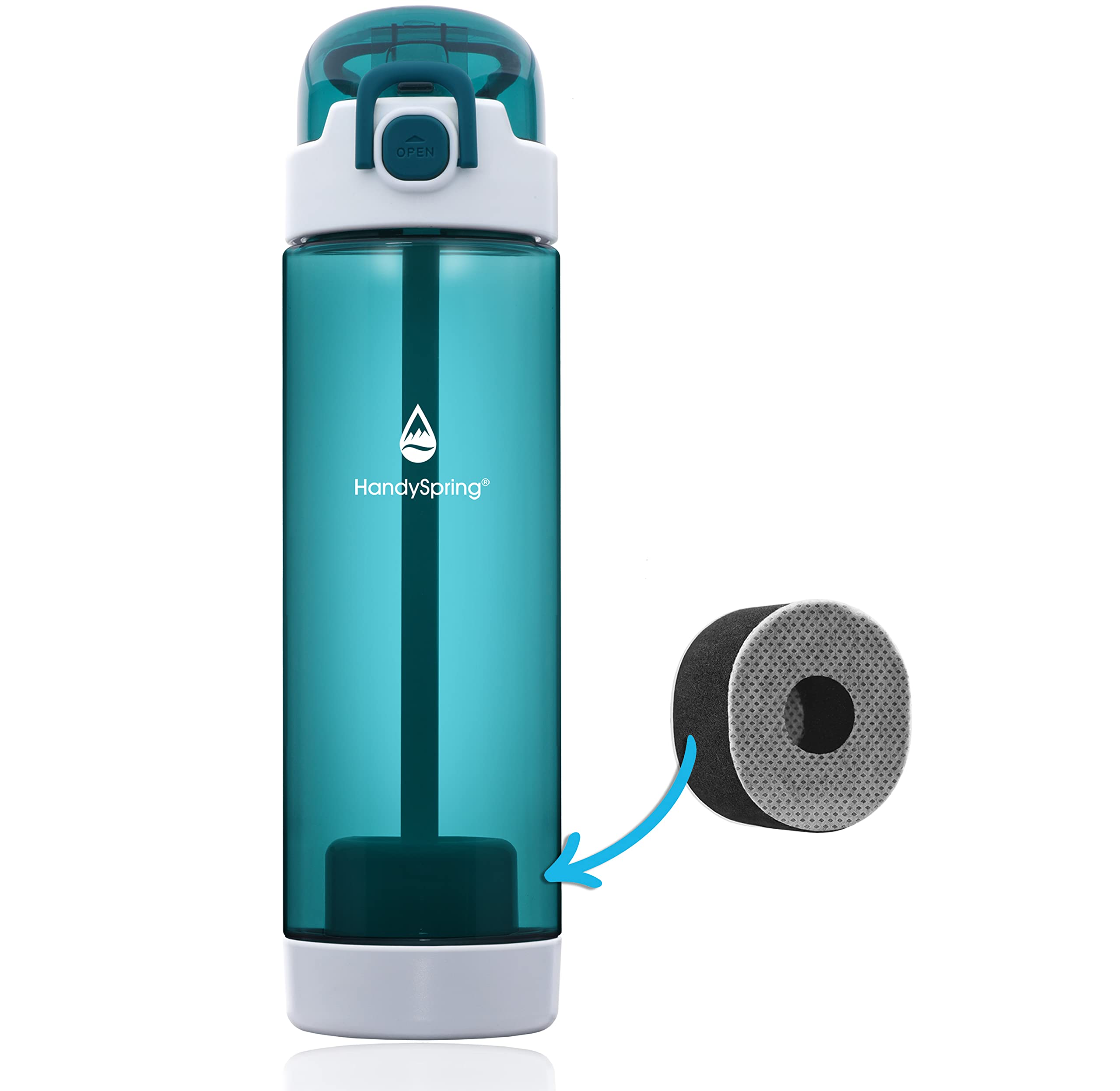 HandySpring - 26oz BPA Free Filtered Water Bottle with Built-in Filter, Portable Reusable Hydration Bottle for Outdoor, Gym, Hiking & Travel (Green)