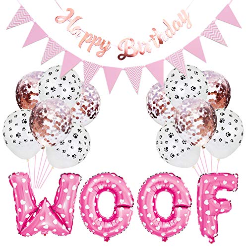 Dog Birthday Party Decorations Set - WOOF Letter Balloons, Paw Print Balloons & Happy Birthday Banner for Pet Celebration | Perfect for Puppy Birthday Parties, Dog Adoption Events & Pet Lover Gatherings