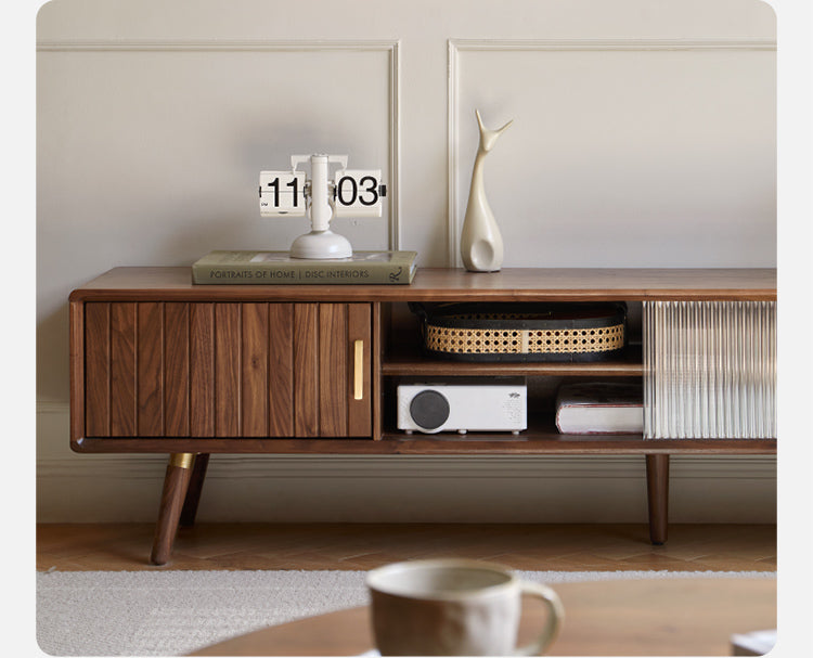 Premium Black Walnut Solid Wood TV Stand - Modern Entertainment Center for Living Room, Bedroom & Home Theater