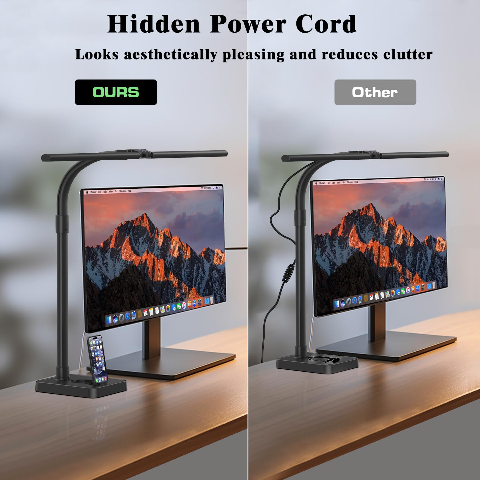 24W LED Desk Lamp with Phone Holder - 25 Lighting Modes, Adjustable Gooseneck, Eye-Caring Light for Home Office, Workbench, Drafting, Reading & Study | Perfect for Night Work, Student Dorm & Craft Room