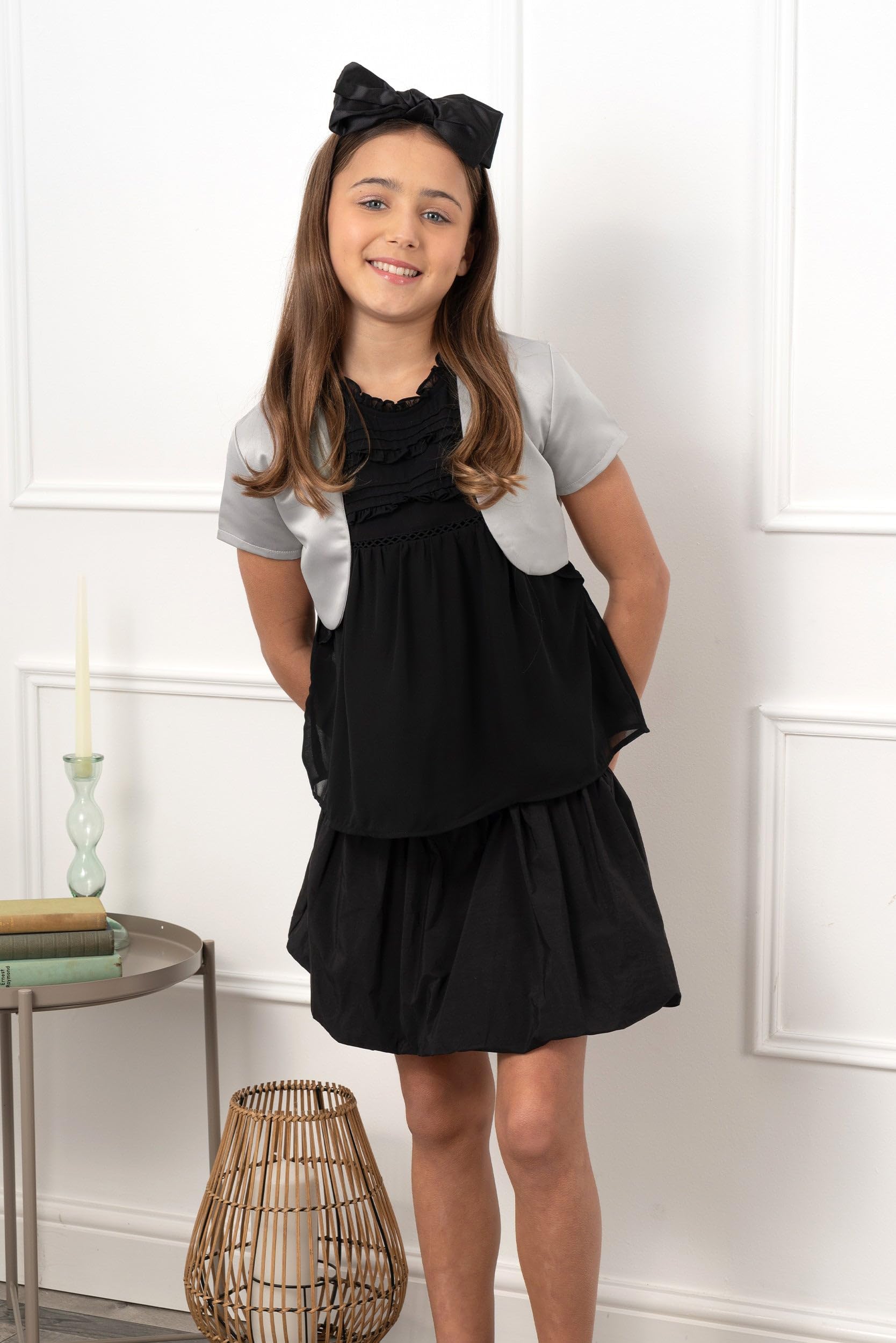 BlackButterfly Girls Satin Short Sleeve Bolero Shrug - Elegant Kids' Cover-Up for Parties, Weddings & Special Occasions