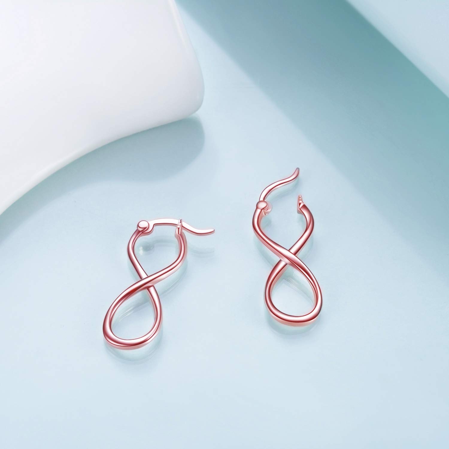 Rose Gold Plated Infinity Hoop Earrings for Women - Sterling Silver Figure 8 Twisted Jewelry - Perfect for Weddings, Date Nights & Special Occasions