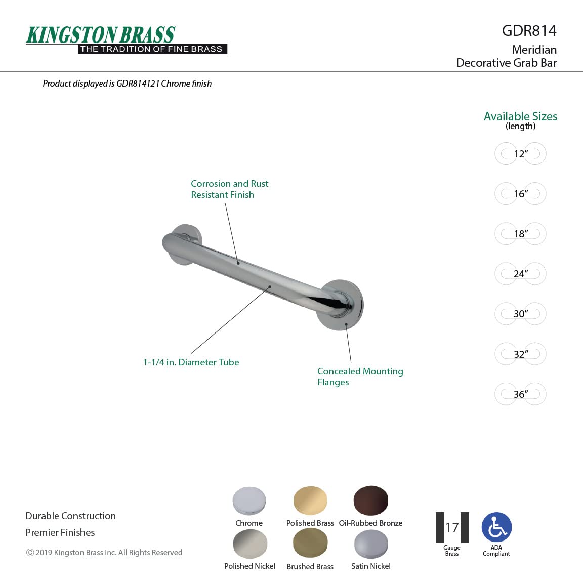 Kingston Brass GDR814325 32-Inch ADA Compliant Grab Bar - Oil Rubbed Bronze Finish, 1-1/4-Inch Outer Diameter for Bathroom Safety & Accessibility - Perfect for Showers, Bathtubs & Elderly Support