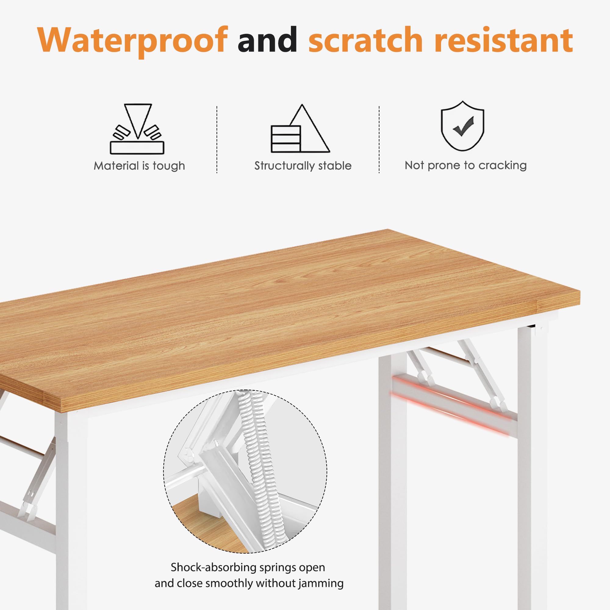 DlandHome 39 Inch Folding Table - Portable Computer Desk for Home Office, Conference & Study | Sturdy Teak & White Finish | Fully Assembled | Ideal for Small Spaces, Dorms & Workstations (Model: DND-ND5-100TW)