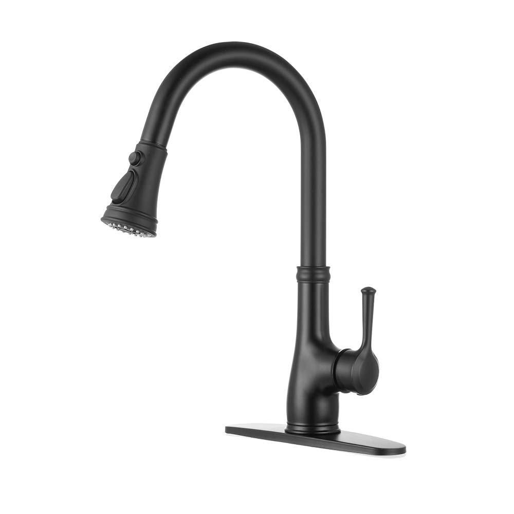 Premium Matte Black Single Handle Pull Down Kitchen Faucet with Sprayer - Modern WEWE Black Kitchen Sink Faucet for Easy Cleaning & Dishwashing | Perfect for Home, Restaurant & Commercial Kitchens