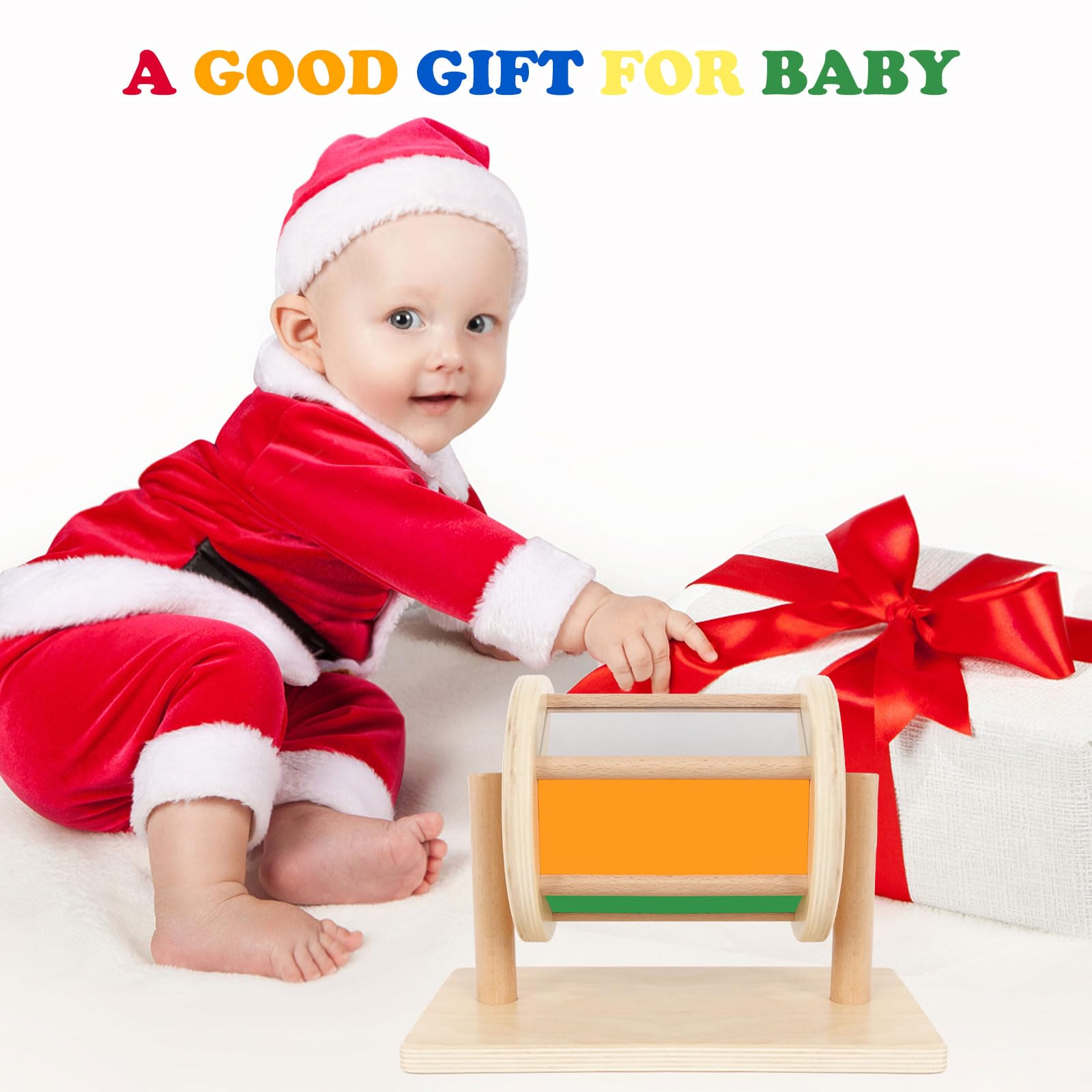 Montessori Spinning Drum Wooden Baby Toy with Mirror & Bell - Sensory Development Toy for Toddlers 1-3 Years Old - Perfect Gift for Infants | Playtime Learning & Early Childhood Education