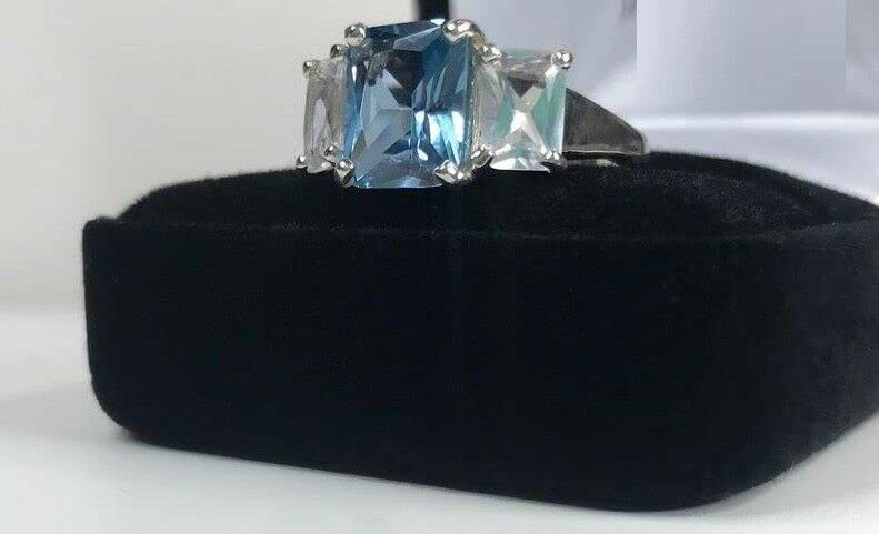 2.5ct London Blue Topaz Engagement Ring for Women - Radiant Cut Trilogy Setting, White Gold Plated | Perfect for Proposals, Anniversaries & Special Occasions