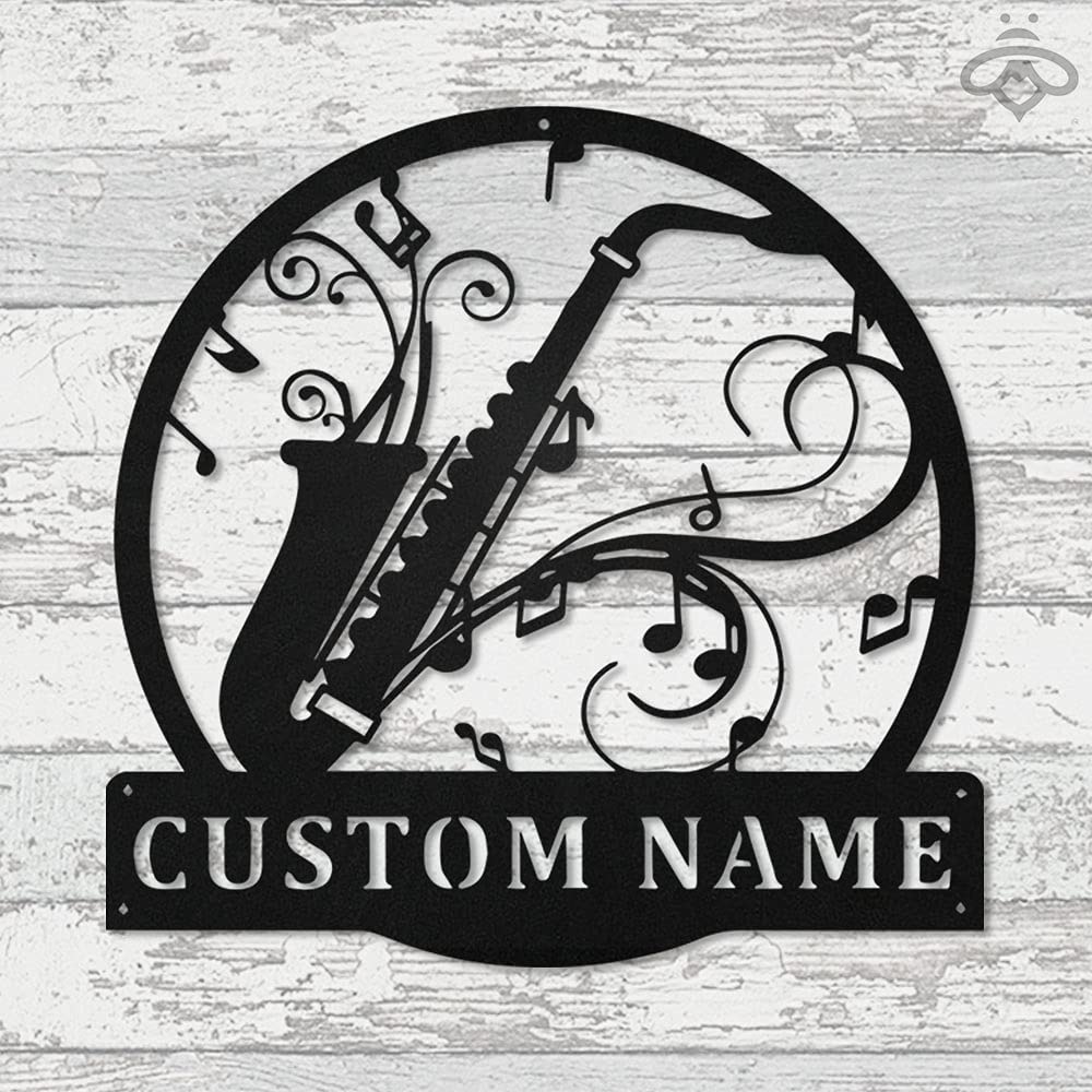 Custom Saxophone Metal Wall Art with LED Lights - Personalized Saxophone Player Black Metal Sign for Living Room, Outdoor Decor - Unique Home Gift for Musicians (18x18 Inches, Without Lights) - Perfect for Jazz Lovers, Music Studio Decor & Saxophonist Birthday Gifts