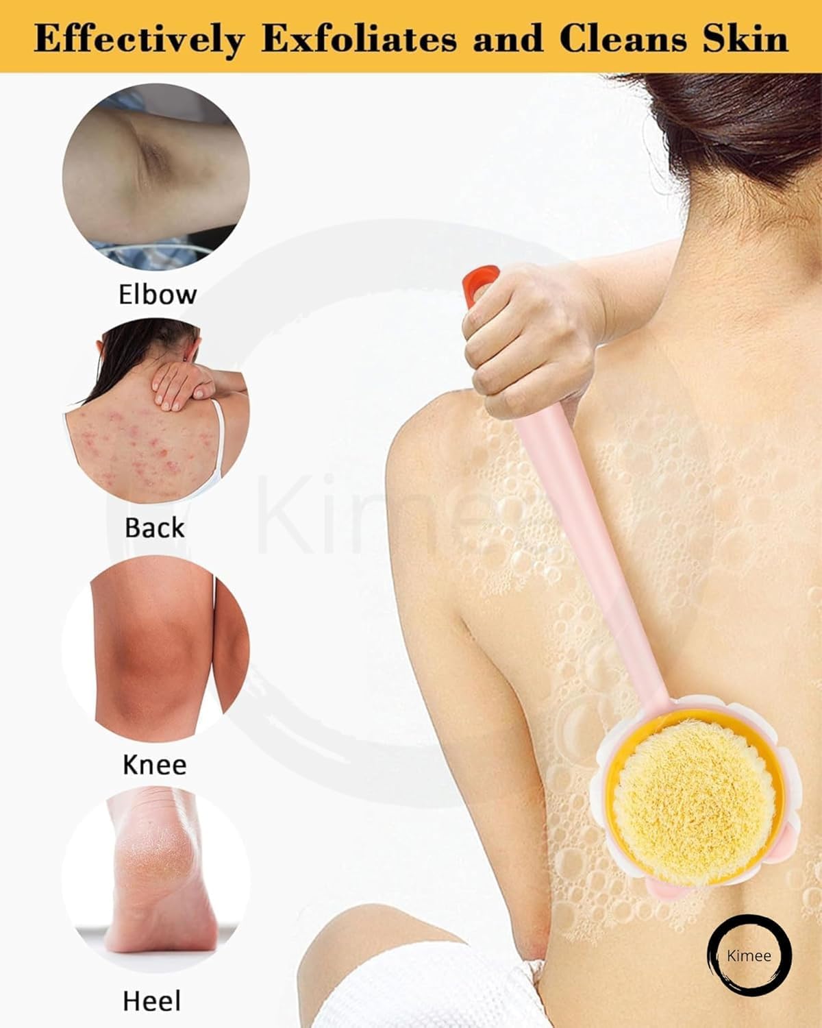 KIMEE 2-in-1 Body Bathing Brush with Soft Bristles & Loofah Back Scrubber - Exfoliating & Cleansing Shower Brush with Long Handle for Smooth Skin - Perfect for Men & Women - Ideal for Daily Shower Routine, Spa Days & Skin Care Regimen