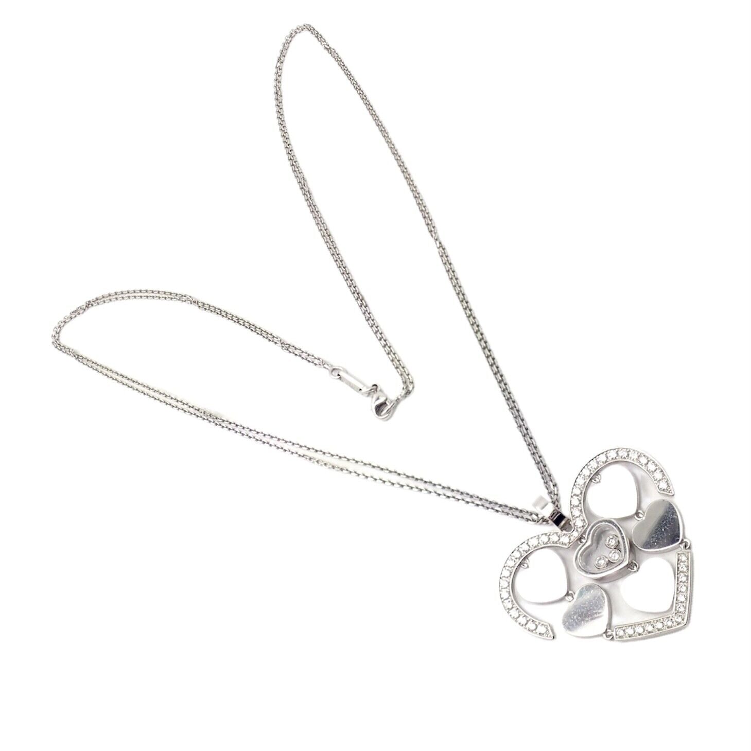 Authentic Chopard 18k White Gold Large Double Happy Hearts Diamond Necklace for Women - Luxury Valentine's Gift, Anniversary Jewelry & Special Occasion Present