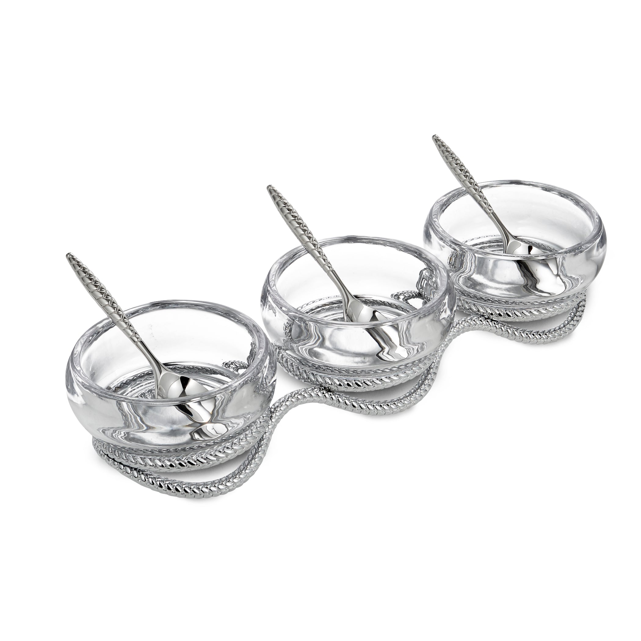 Premium Braided Triple Condiment Set with Stainless Steel Spoons - Perfect for Kitchen, Dining Table, and Outdoor Picnics