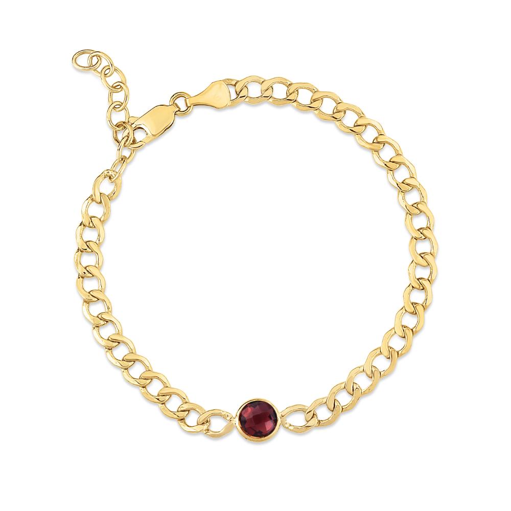14K Gold Garnet Curb Chain Bracelet for Women - Elegant Adjustable Jewelry Gift for Birthday, Anniversary & Valentine's Day