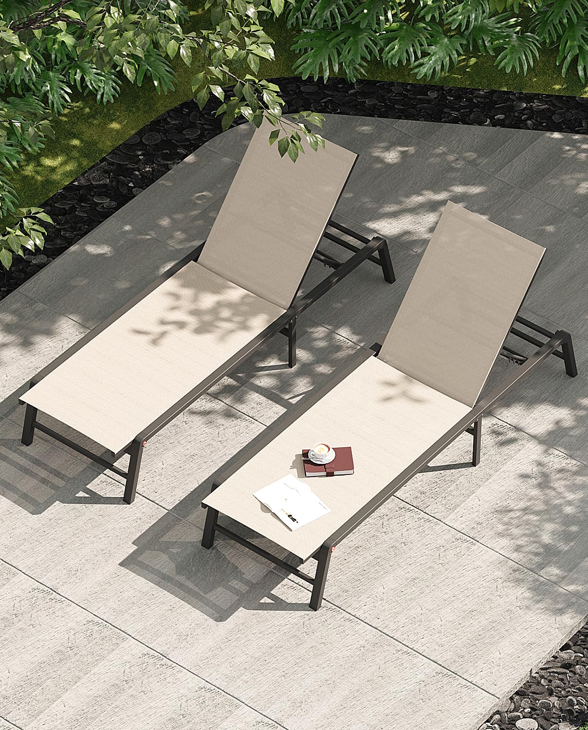 Premium Aluminum Foldable Chaise Lounge Chair - 5 Adjustable Backrest, No Assembly Required - Perfect for Poolside, Beach, Patio, and Lawn Relaxation in Beige