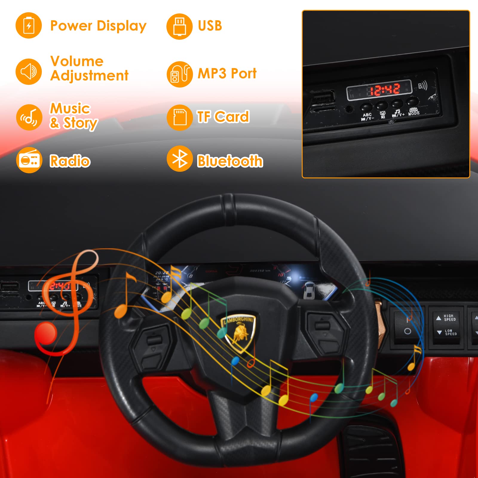 OLAKIDS Licensed Lamborghini SIAN 12V Electric Ride On Car for Kids - Remote Control, Battery Powered Toy with Music, Horn, 2 Speeds, Suspension & LED Lights - Perfect Birthday Gift for Toddlers (Red) | Indoor & Outdoor Play, Backyard Fun, Preschool Learning Toy