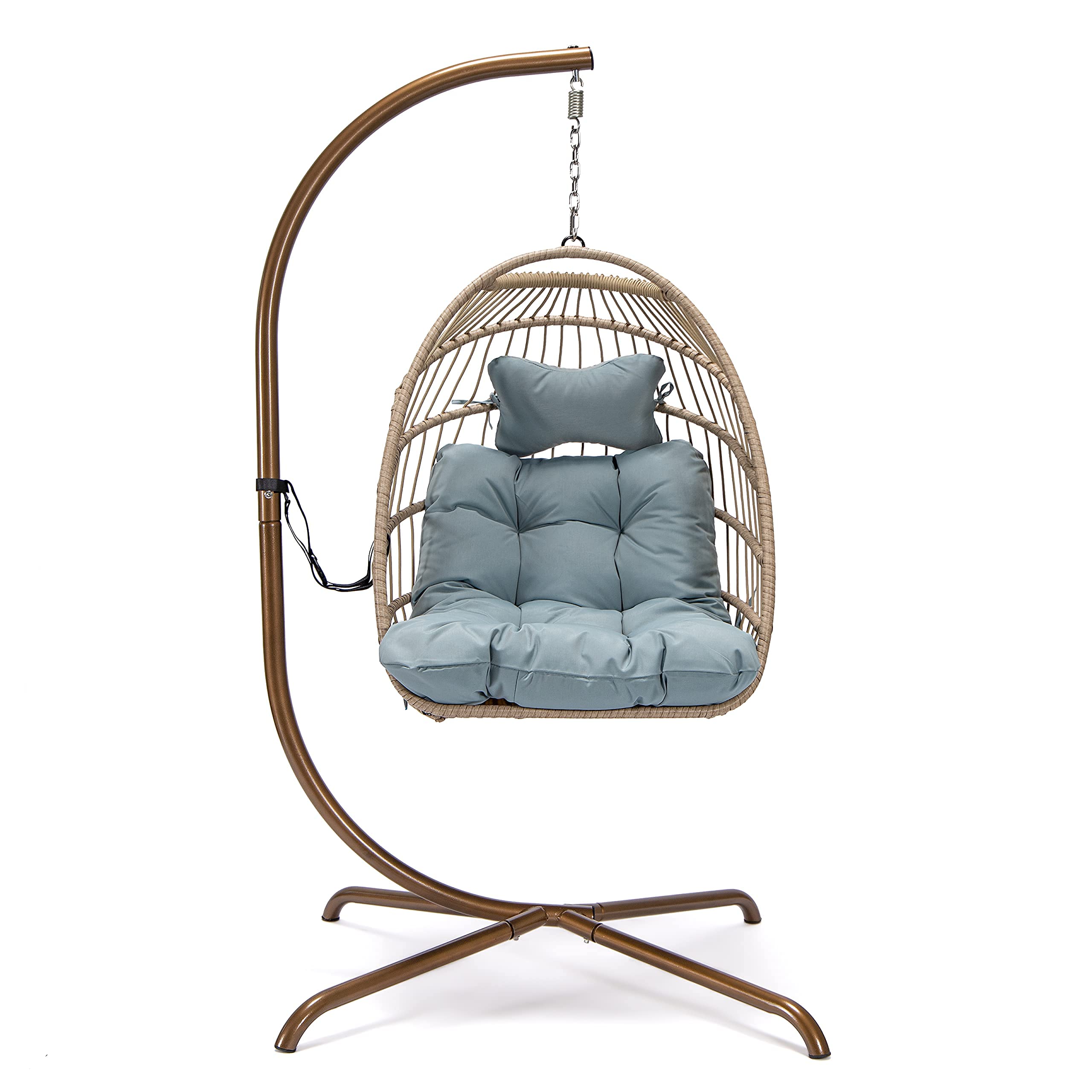 Outdoor Hanging Patio Egg Chair with Stand - Indoor Hammock Swing Basket Chair for Bedroom, Living Room & Garden - Comfortable Blue Hanging Chair for Relaxation & Reading