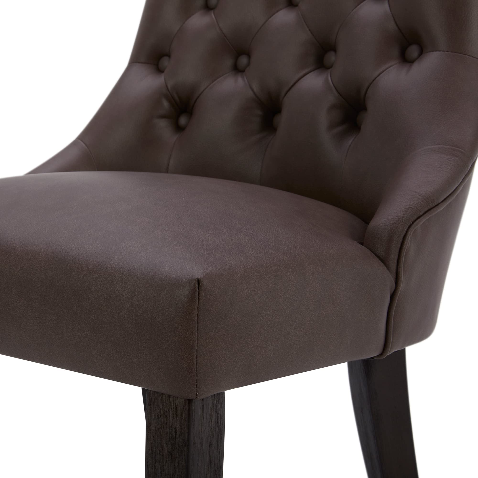 CHITA Farmhouse Tufted Dining Chairs Set of 2 - Modern Upholstered Faux Leather High Back Kitchen Chairs in Chocolate Brown - Perfect for Dining Room, Breakfast Nook or Home Office