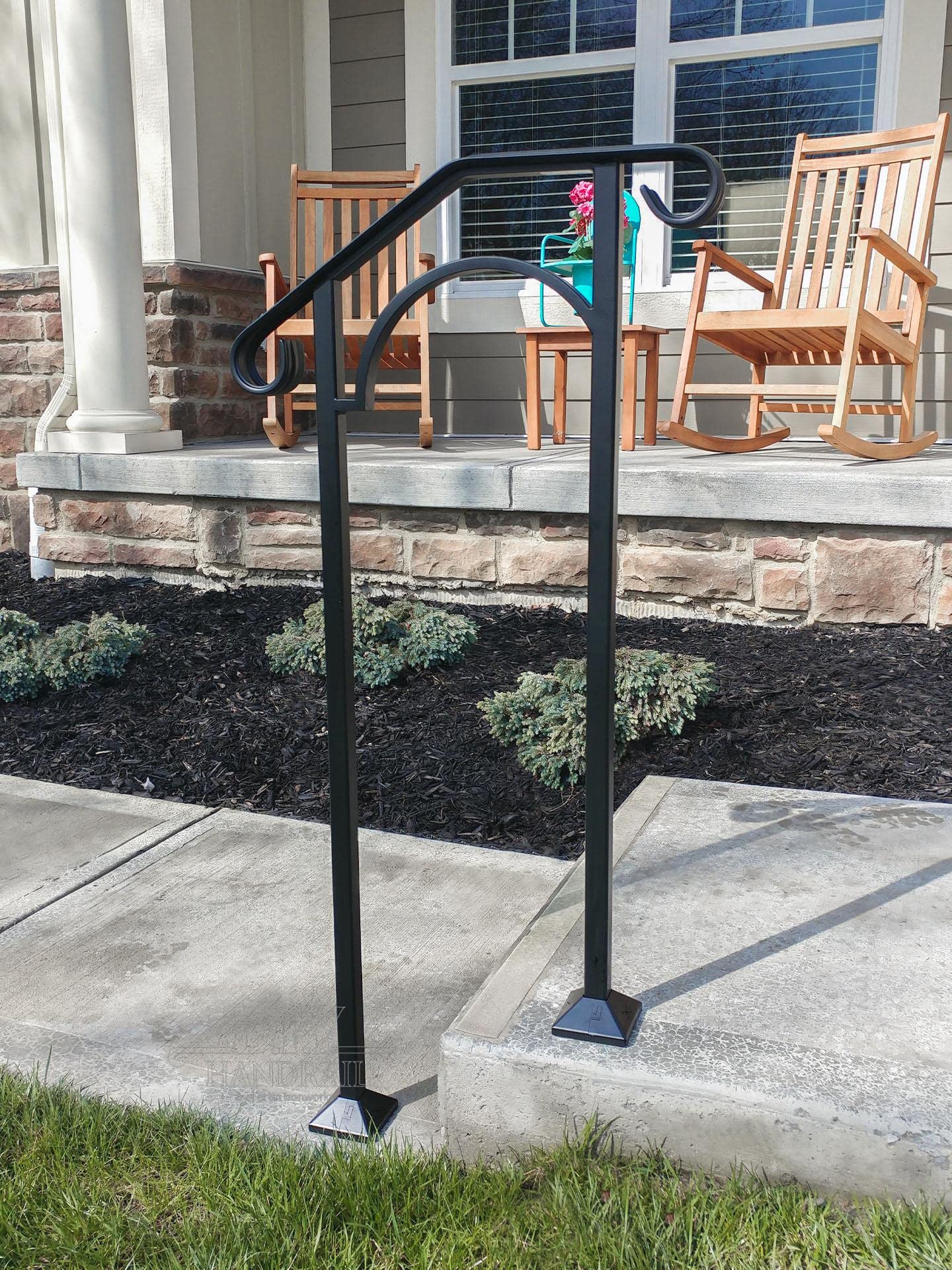 Fortin Ironworks Wrought Iron Handrails - Outdoor Stair Railing for Steps, DIY Handrail Arch #1 with Concrete Fastener Kit | Perfect for Porch Steps, Garden Stairs & Deck Safety