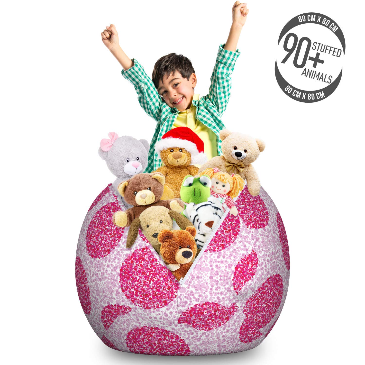 Ambesonne Large Washable Toy Storage Bag Chair - Abstract Polka Dot Bubble Design, Pink Fuchsia Stuffed Animal Organizer for Kids' Room & Playroom Organization