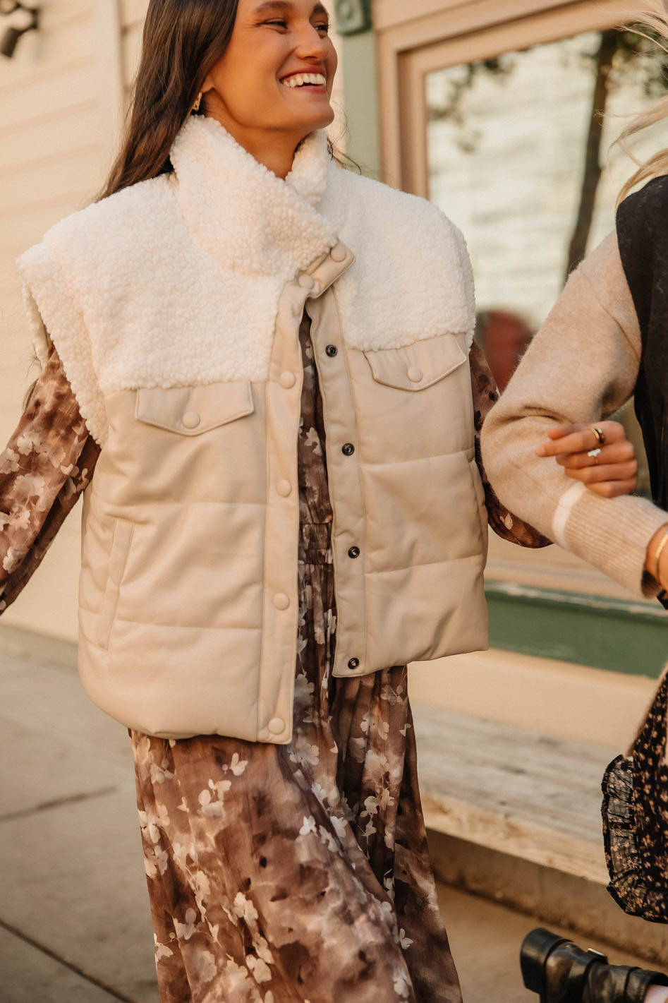 Lets Get Lost Vegan Vest in Cream - Eco-Friendly Women's Winter Jacket for Outdoor Adventures & Casual Wear