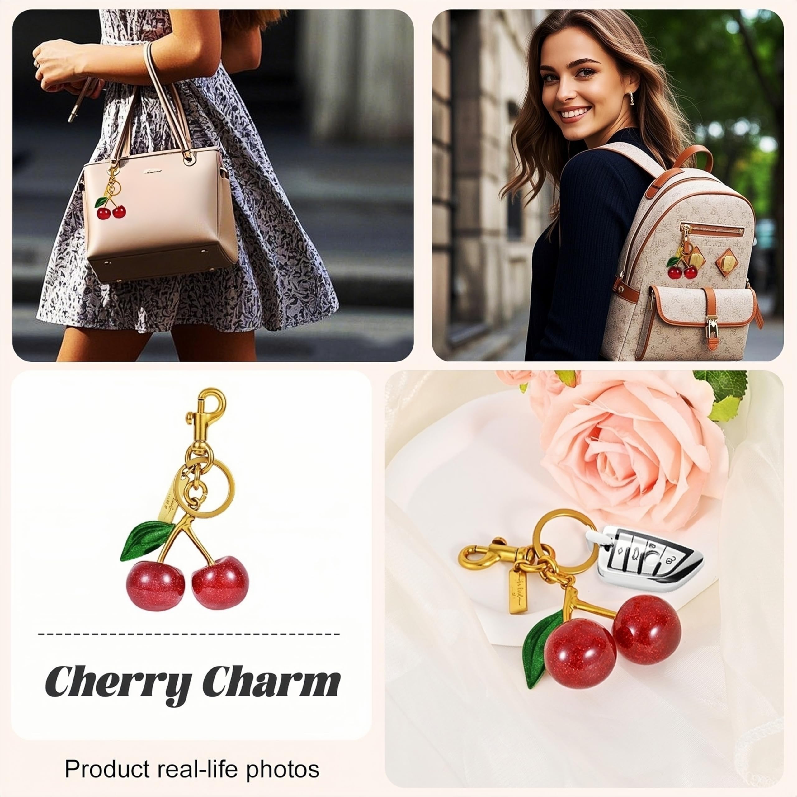 Cherry Keychain for Women - Cute Cherry Bag Charms & Purse Accessories - Perfect Birthday & Christmas Gifts for Her - Great for Handbags, Backpacks & Keyrings