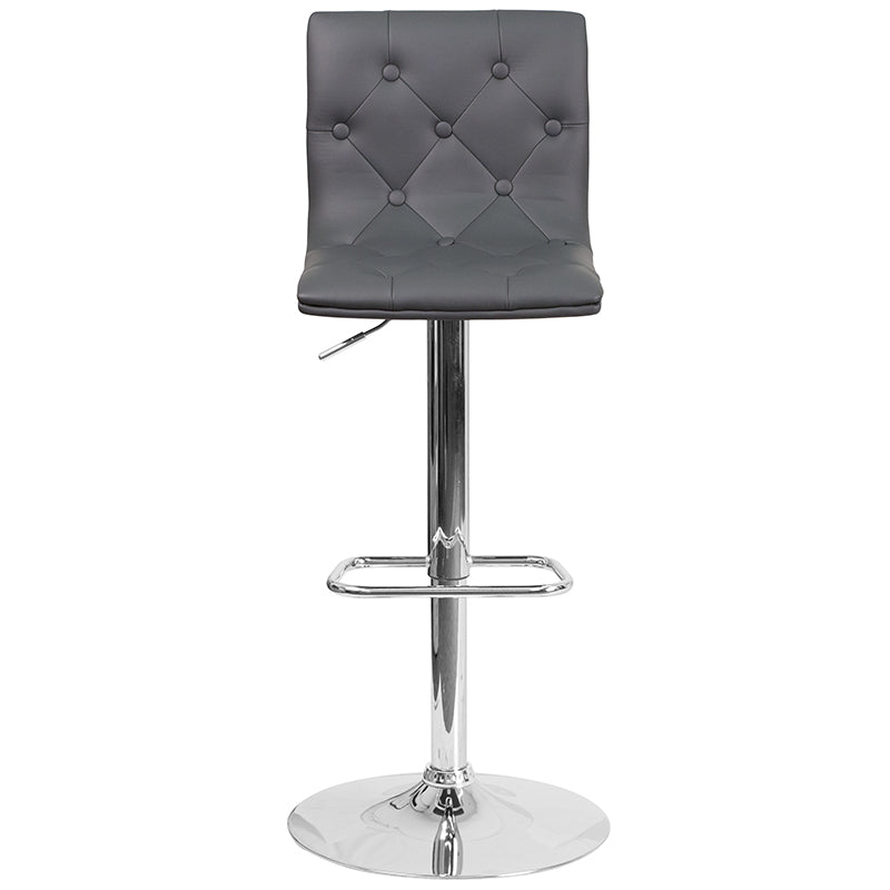 FLASH Sammie Modern Button Tufted White Vinyl Adjustable Height Bar Stool with Chrome Base - Perfect for Kitchen Island, Breakfast Nook & Home Bar Decor