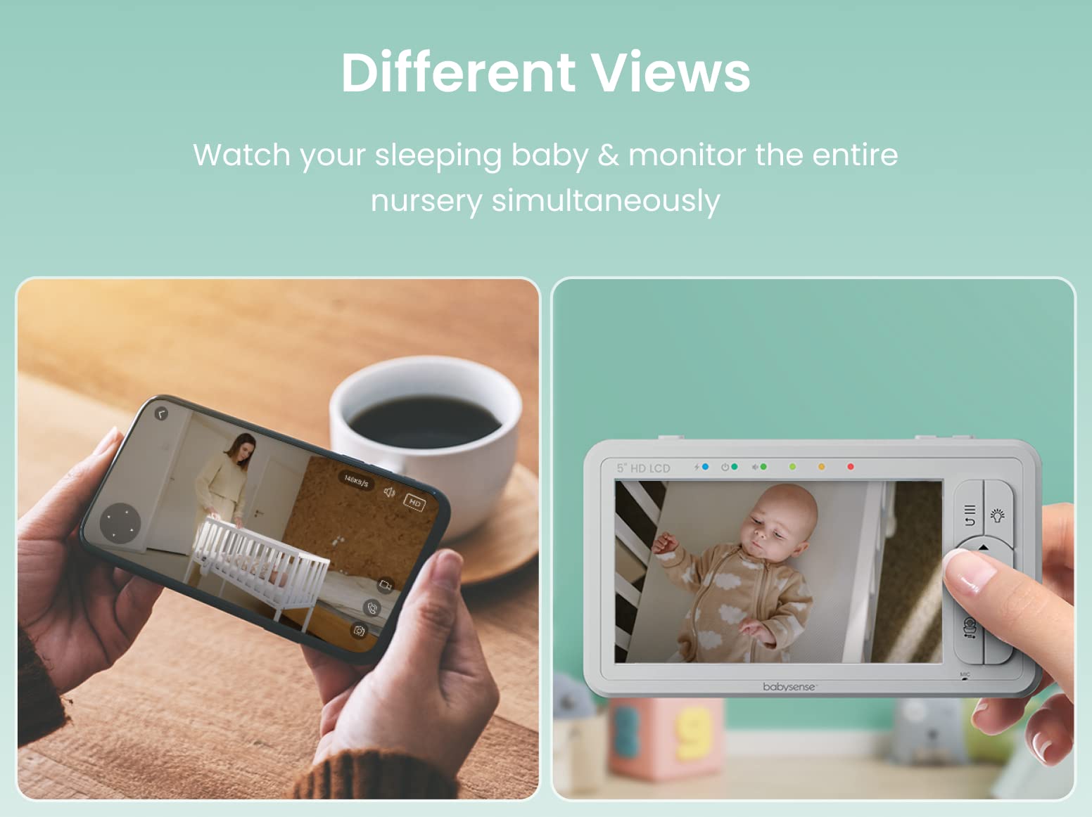 Babysense HDS2 Non-WiFi 5” HD Baby Monitor with Camera & Audio | Bonus WiFi Camera with App for Remote Viewing | Nursery, Home Security & Travel Use