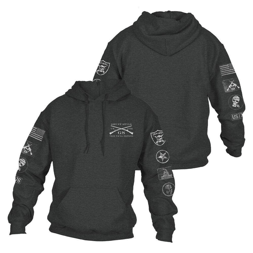 Patch Hoodie Dark Heather - Trendy Embroidered Sweatshirt for Men & Women | Perfect for Casual Wear, Street Style & Outdoor Activities