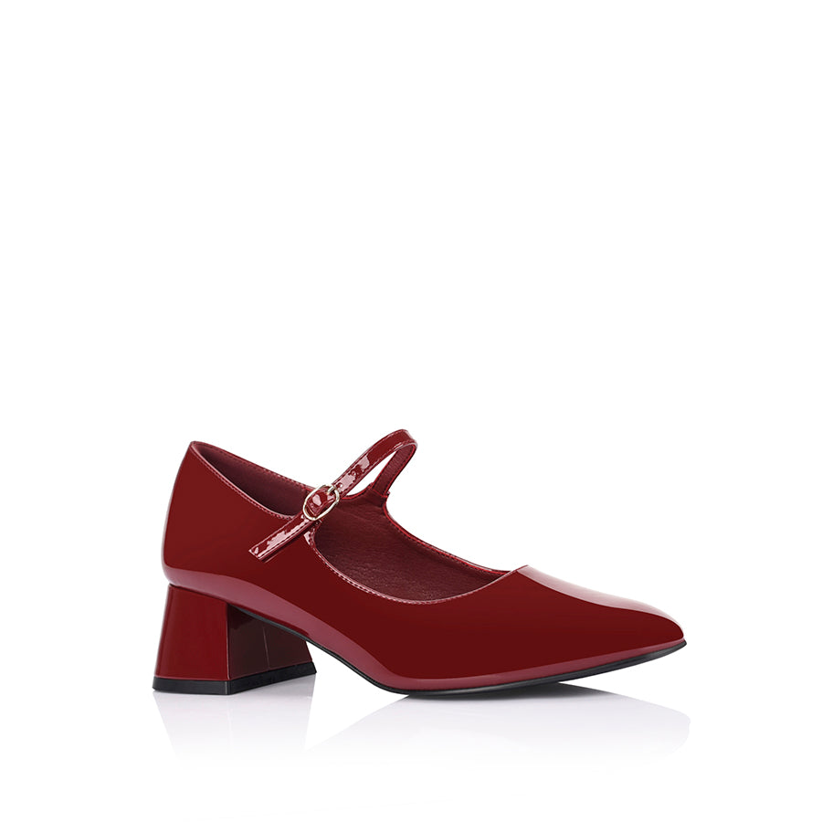 Kenna Mary Jane Block Heels - Wine Patent Leather Women's Shoes for Work, Office & Special Occasions