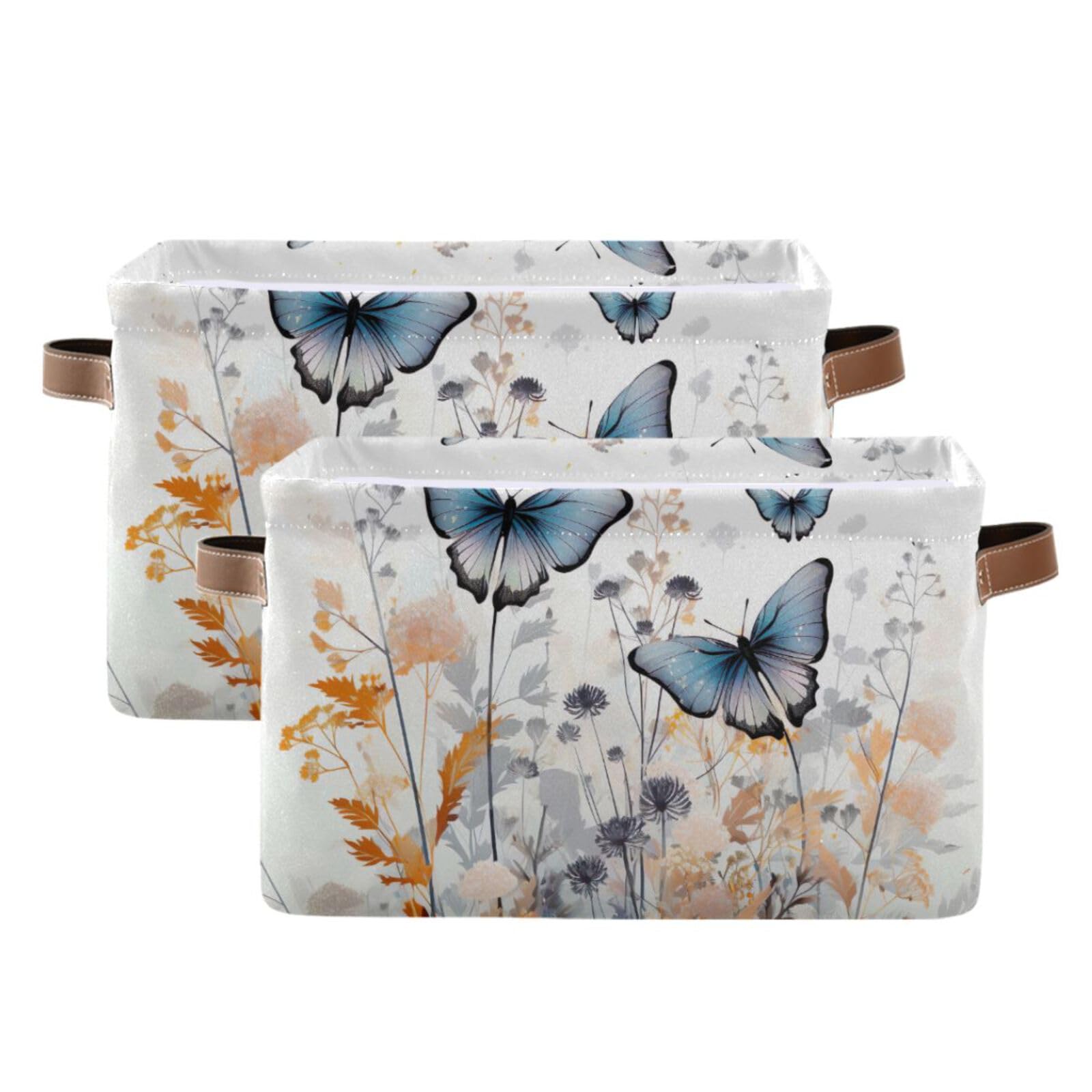 Foldable Canvas Storage Baskets with Handles - 2 Pack Rectangle Fabric Organizer Box for Clothes, Home & Office Organization | Perfect for Closet Shelves, Bedroom Decor & Laundry Storage
