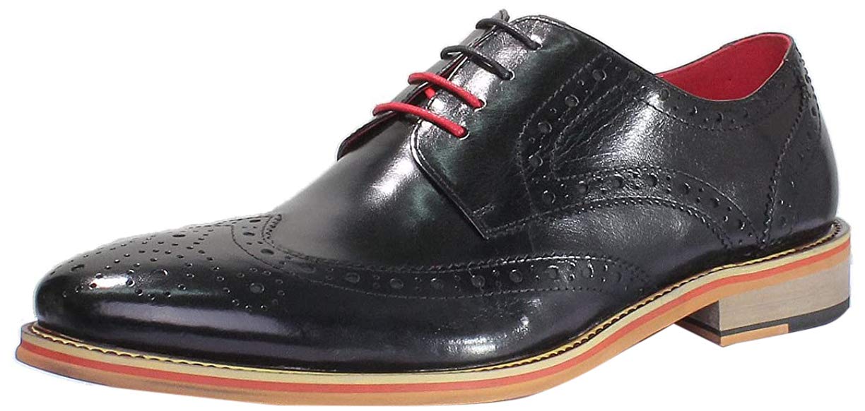 Original Justin Reece Handcrafted Genuine Leather Derby Dress Shoes for Men - UK Size 12, Classic Black - Perfect for Weddings, Business Meetings & Formal Occasions