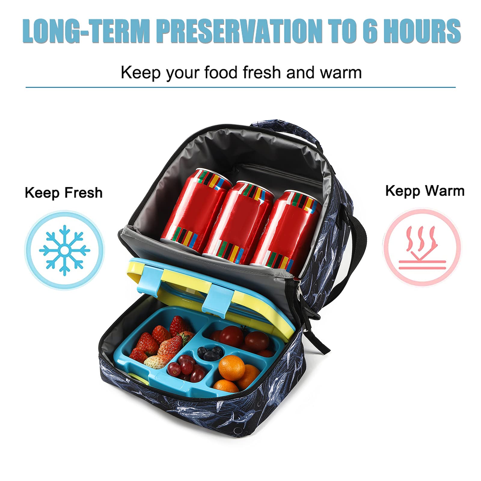 Tilami Insulated Lunch Bag with Adjustable Strap & Zipper - Water-Resistant Cooler Lunch Box for Kids & Toddlers (Shark Design) - Perfect for School, Picnics & Outdoor Activities