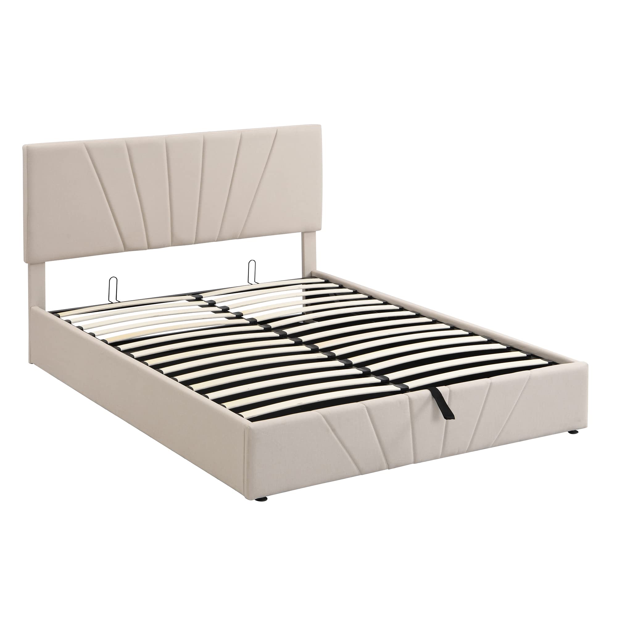 Merax Queen Size Upholstered Platform Bed with Storage - Upholstered Headboard & Hydraulic Lift System - Beige Bed Frame for Small Space Bedroom - Perfect for Guest Rooms, Apartments and Dormitories