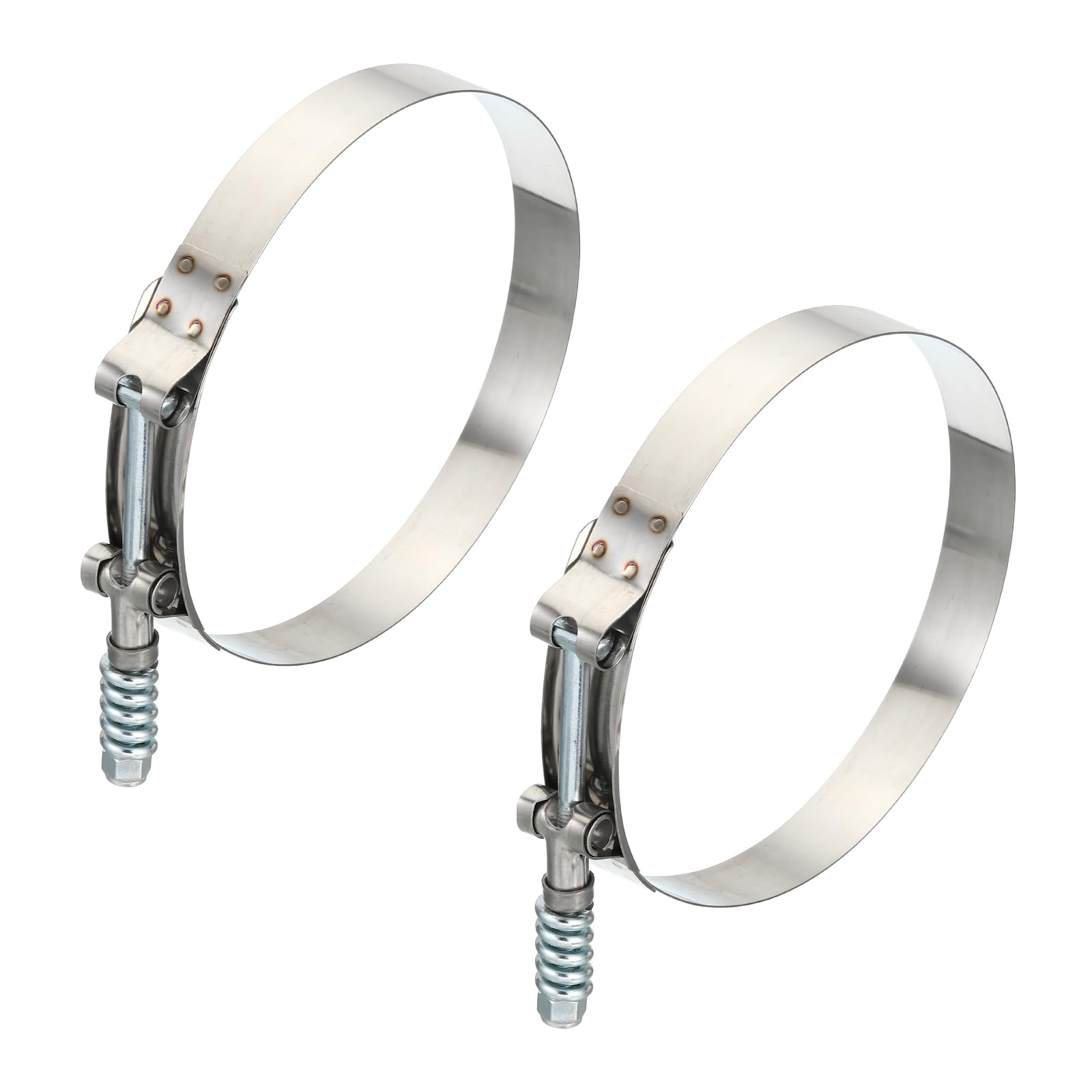 304 Stainless Steel T-Bolt Hose Clamps with Spring - 2 Pack (5-5.3