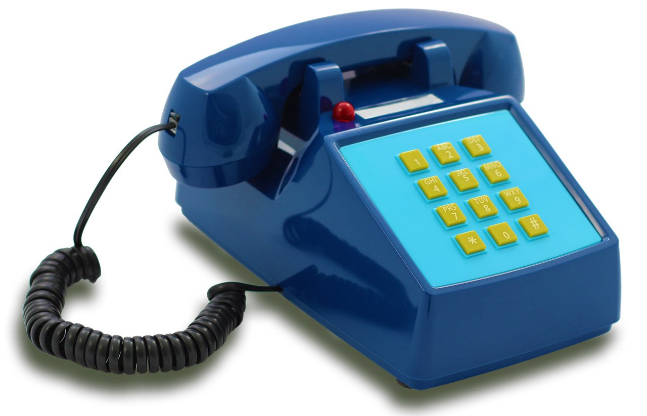 OPIS PushMeFon Vintage Retro Corded Landline Telephone - Classic Desk Phone with Hearing Aid Compatibility & Close Caption Feature (Dark Blue) | Perfect for Home Office, Elderly Use & Hearing Impaired Users