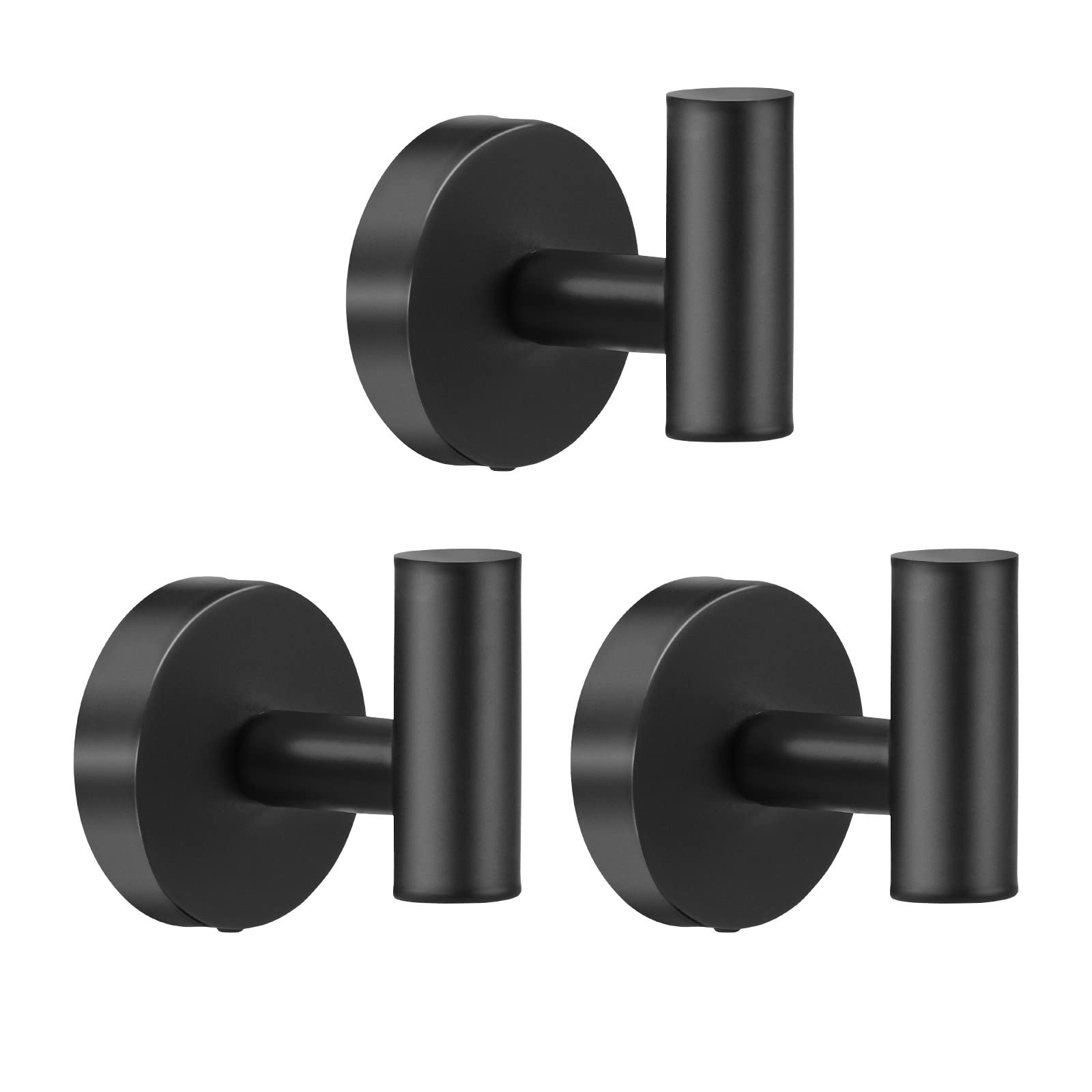Matte Black Stainless Steel Heavy Duty Wall Towel Hooks - 3 Pack for Bathroom, Bedroom, Kitchen, Living Room & Cabinet - Rustproof Door Hanger for Towels, Coats & Robes - Perfect for Spa, Gym & Home Organization