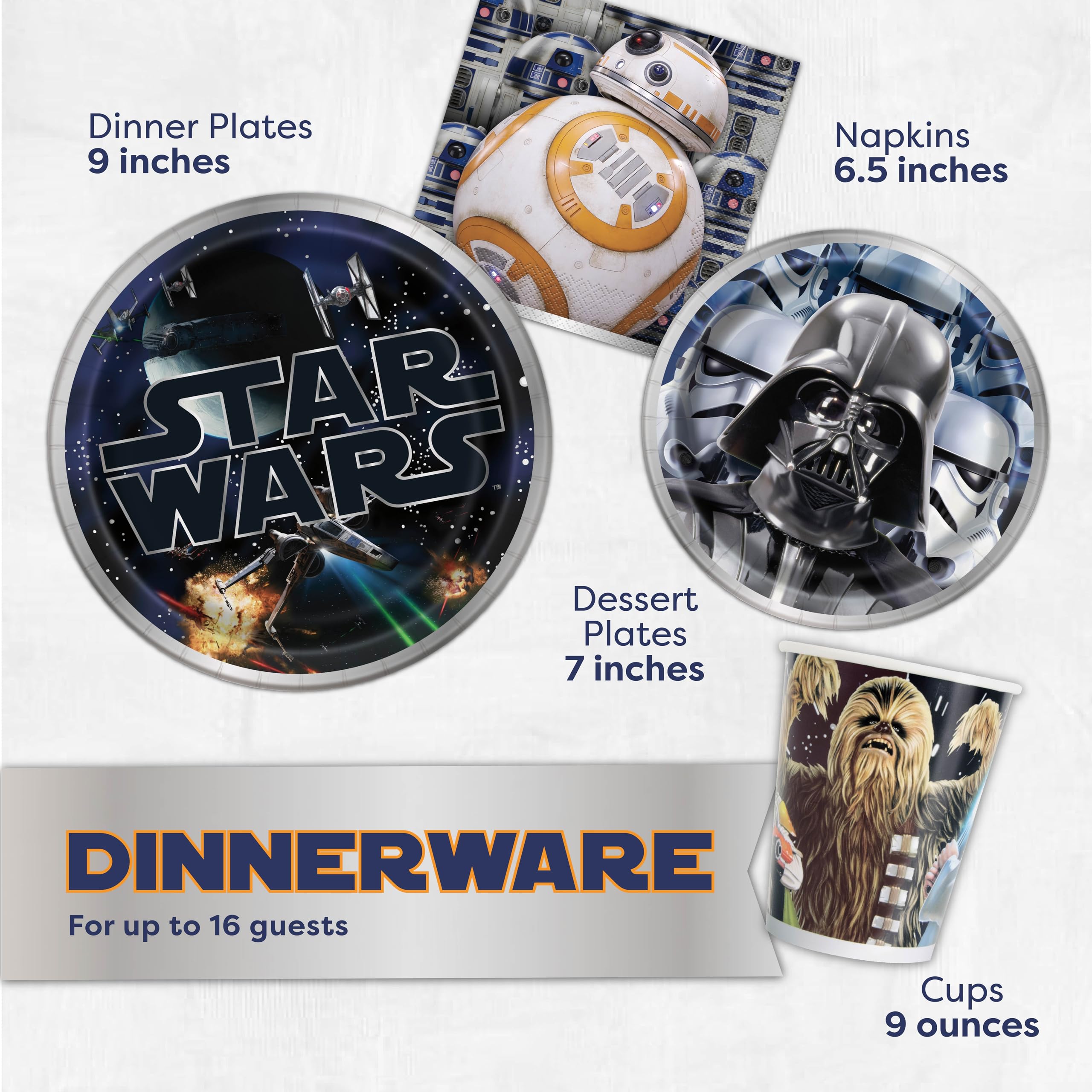 Star Wars Birthday Party Supplies Set for 16 Guests - Table Cover, Banner, Large Dinner Plates, Small Cake Plates, Cups, Napkins & Candles - Perfect for Themed Birthday Parties, Baby Showers & Movie Nights