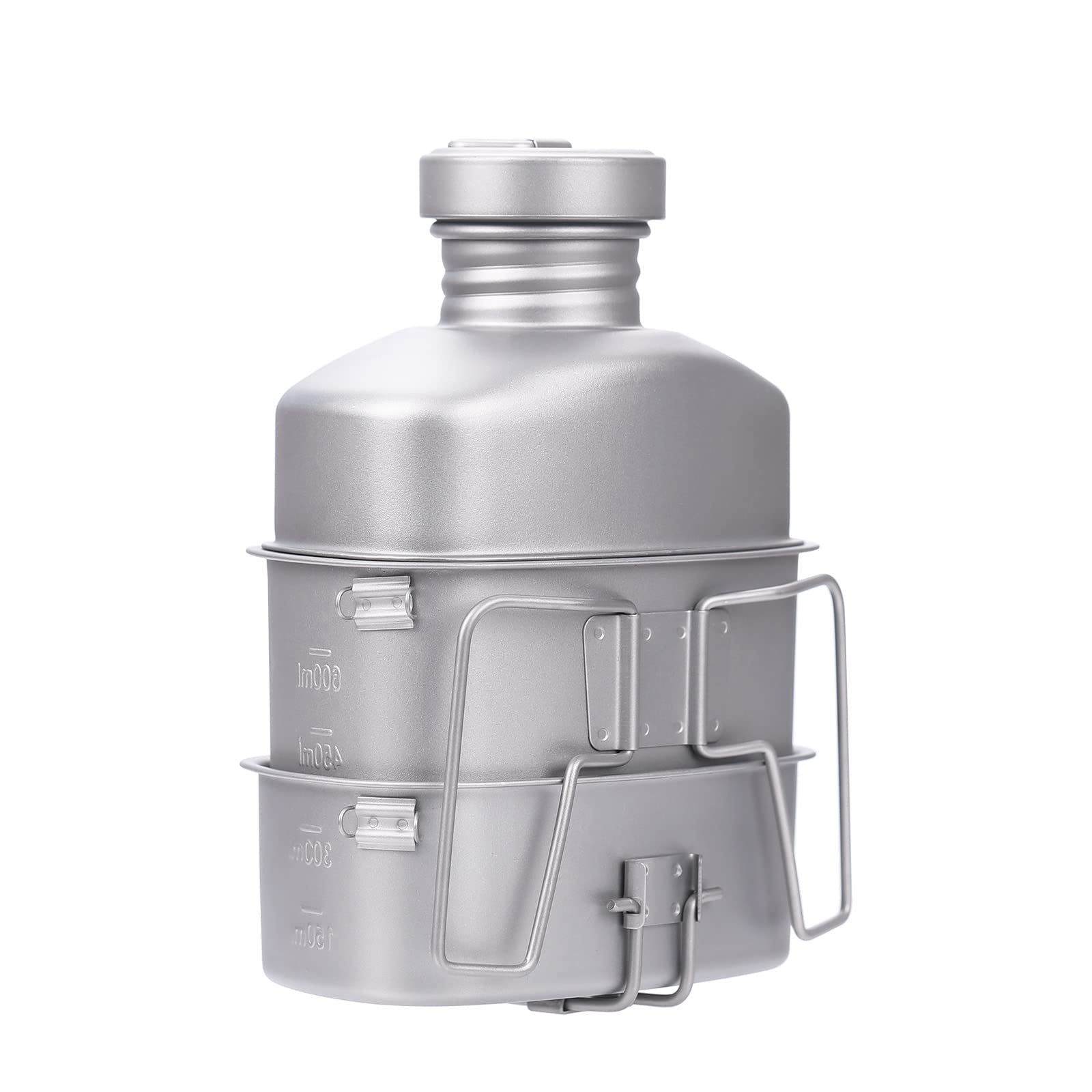 Ultralight Titanium Camping Cookware Set - 1100ML Pot, 750ML & 400ML Stackable Cups with Water Bottle for Backpacking, Hiking & Outdoor Adventures | Durable & Portable Mess Kit for Campers, Survivalists & Travelers
