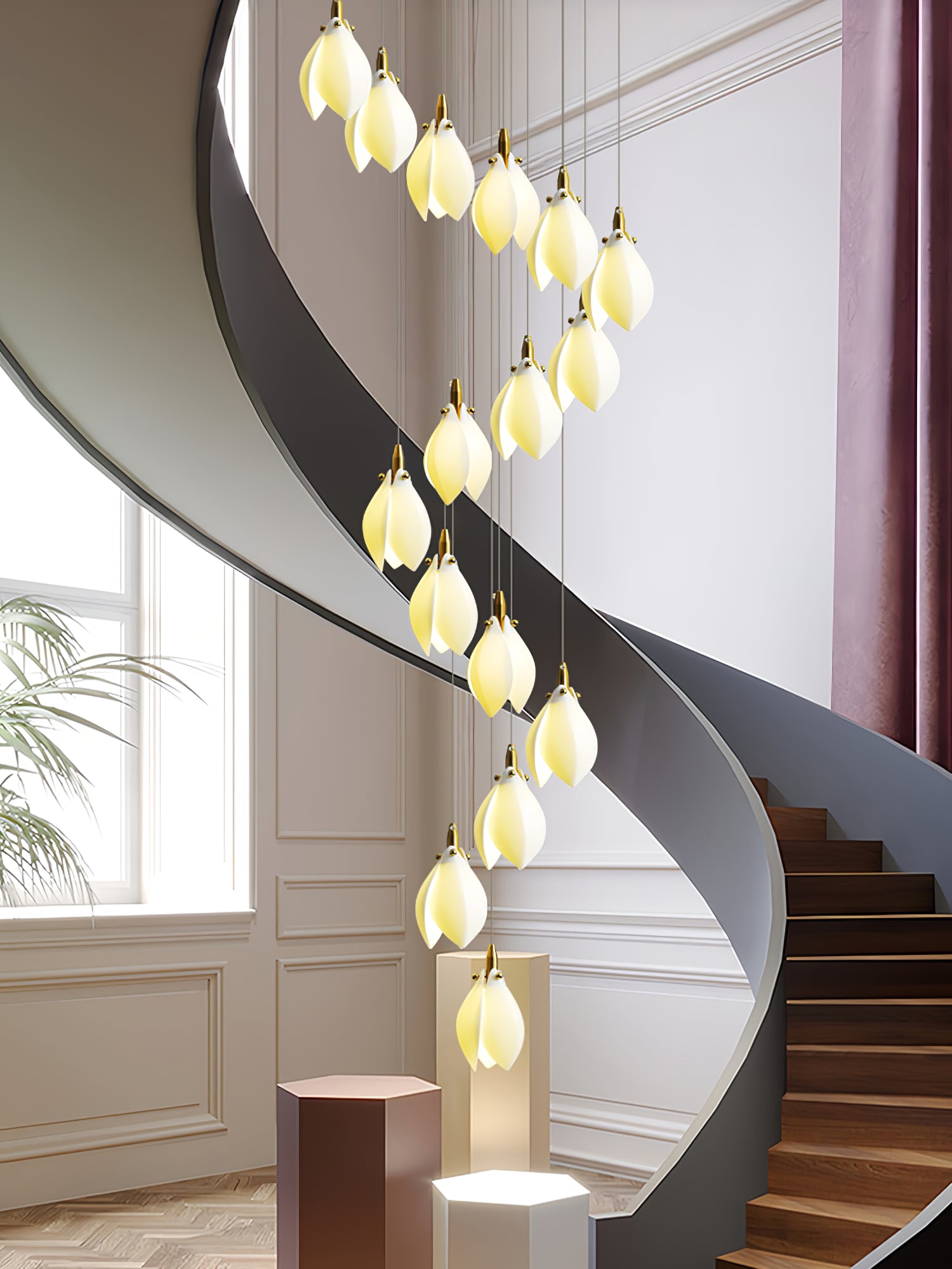 Astralis Bloom Stairs Chandelier - Modern Crystal Ceiling Light Fixture for Living Room, Dining Room & Staircase Lighting | Elegant Home Decor