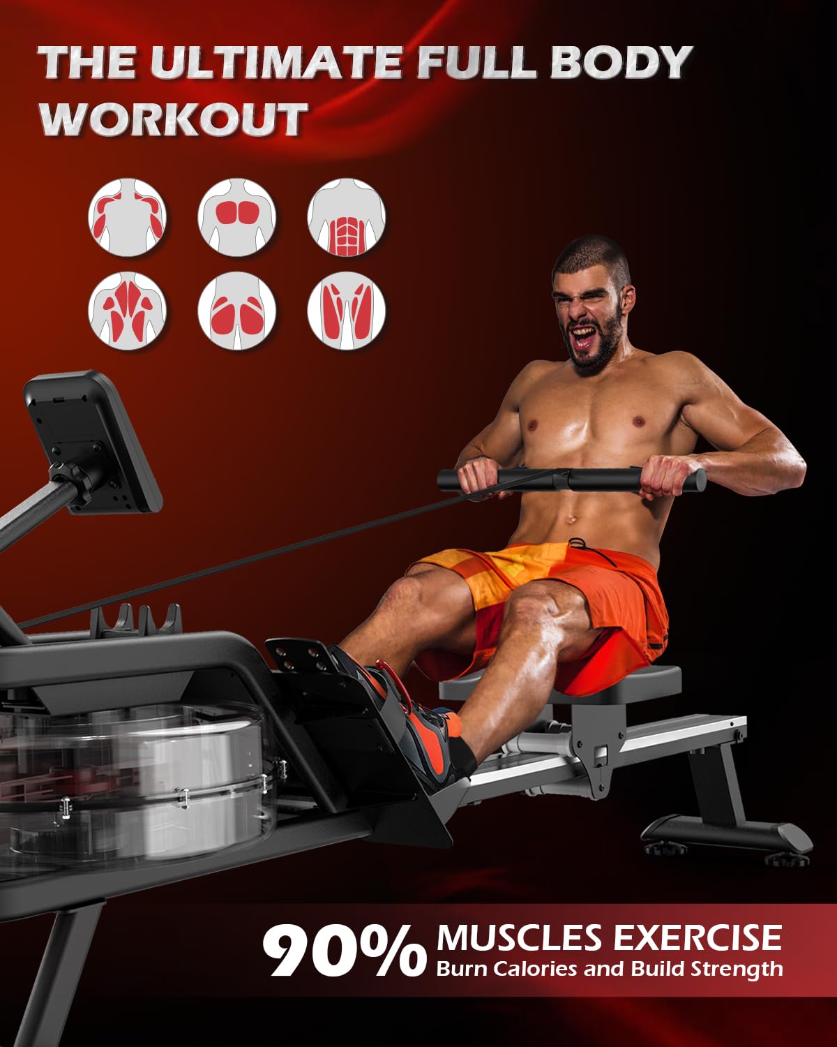 PASYOU Water Rowing Machine for Home Use - 350LBS Weight Capacity, Bluetooth Connectivity & LCD Monitor - Perfect for Cardio Workouts, Full-Body Training and Home Gym Fitness